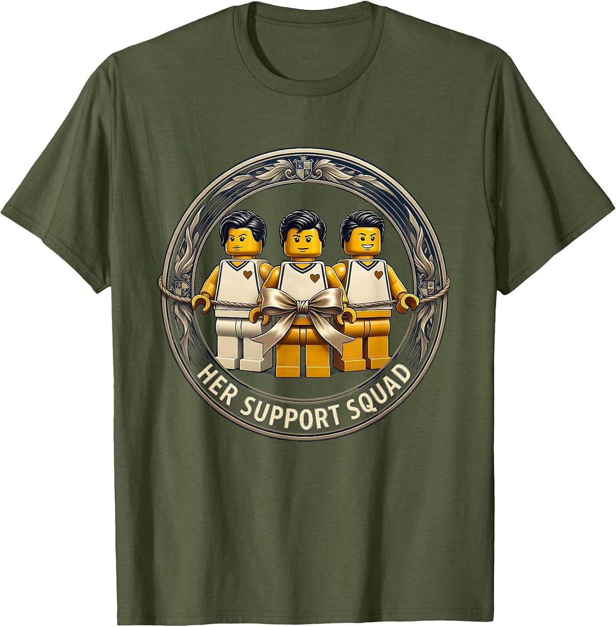 Men's Her Support Squad Down Syndrome Awareness Homie Pride Emblem T-Shirt - Olive Green