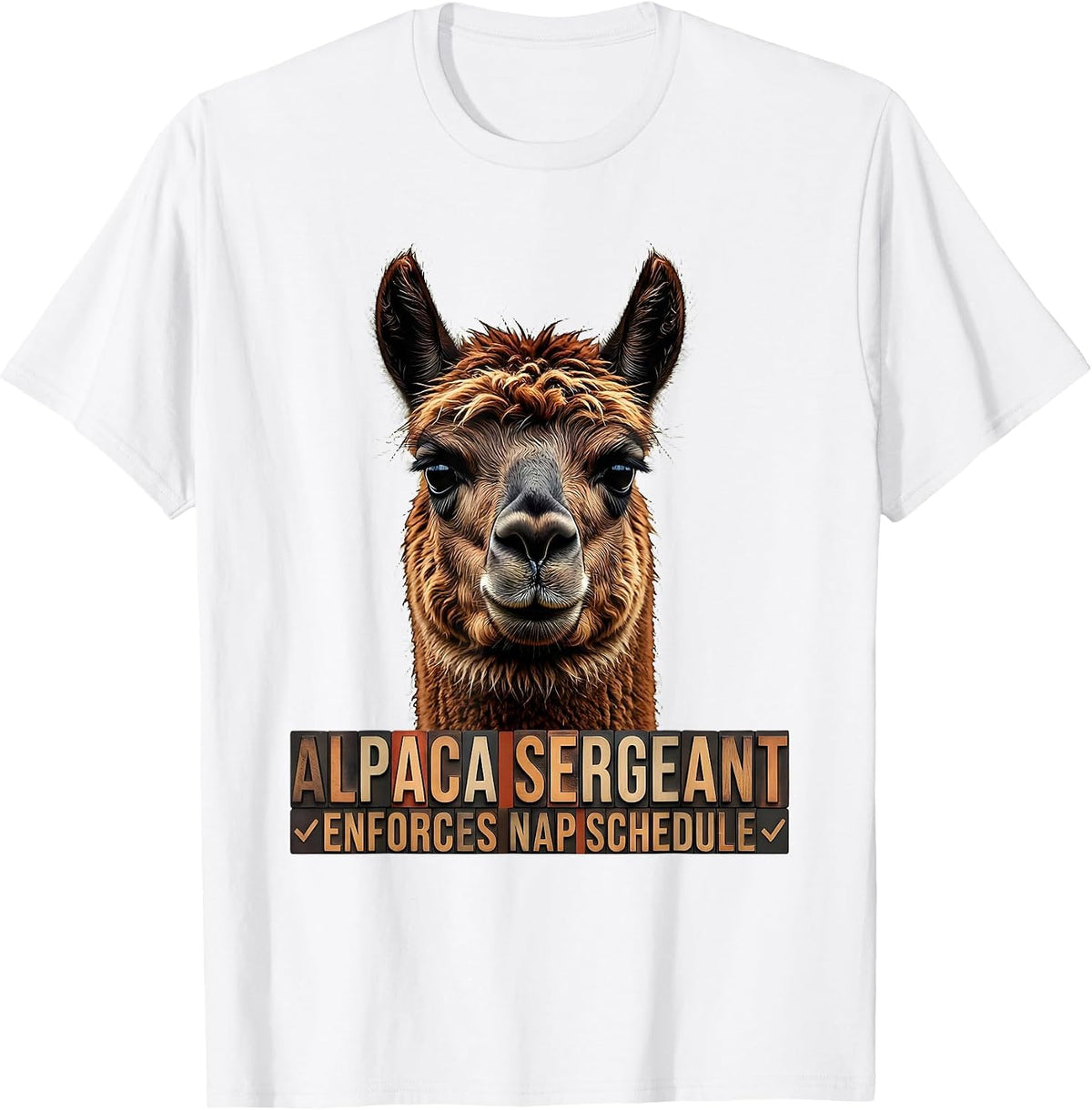 Men's Alpaca Sergeant Enforces Nap Schedule Funny T-Shirt - White