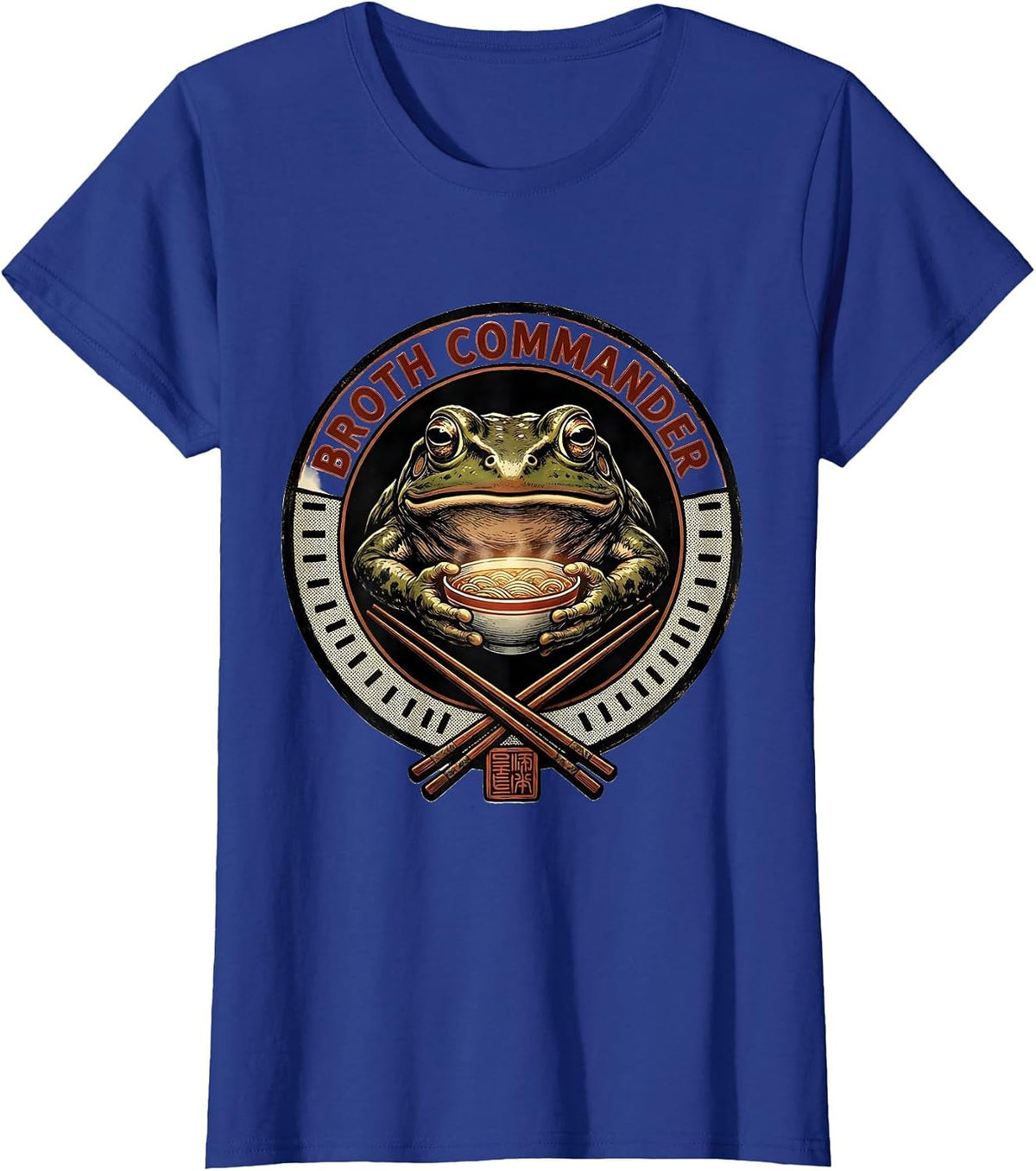 Women's Broth Commander Grumpy Frog Ukiyo-e Ramen Humor Anime Art T-Shirt - Royal Blue
