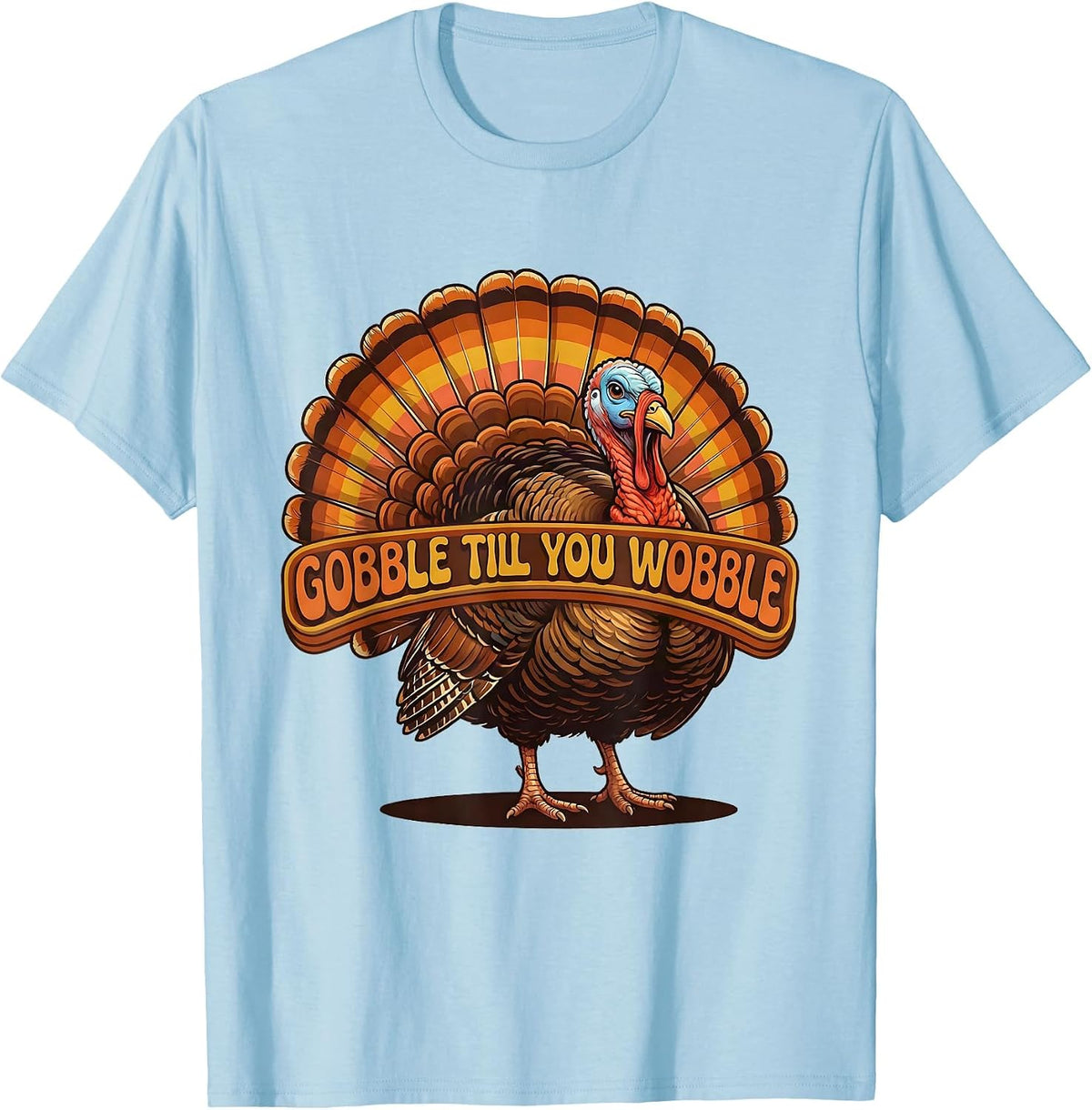 Boys Gobble Till You Wobble Thanksgiving Design T-Shirt - Baby Blue