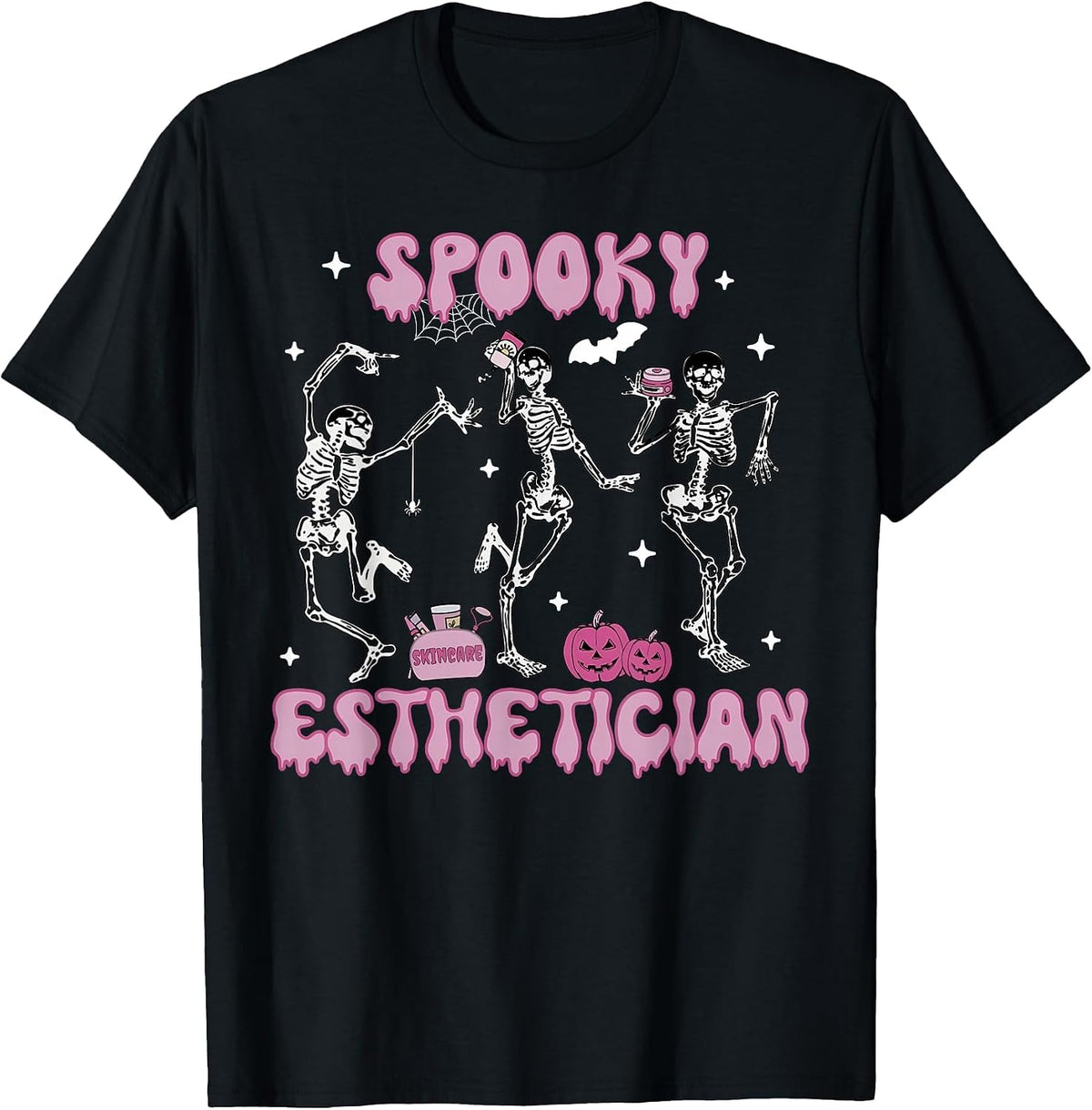 Spooky Esthetician Skeleton Dancing Halloween Skin Therapist T-Shirt - Black