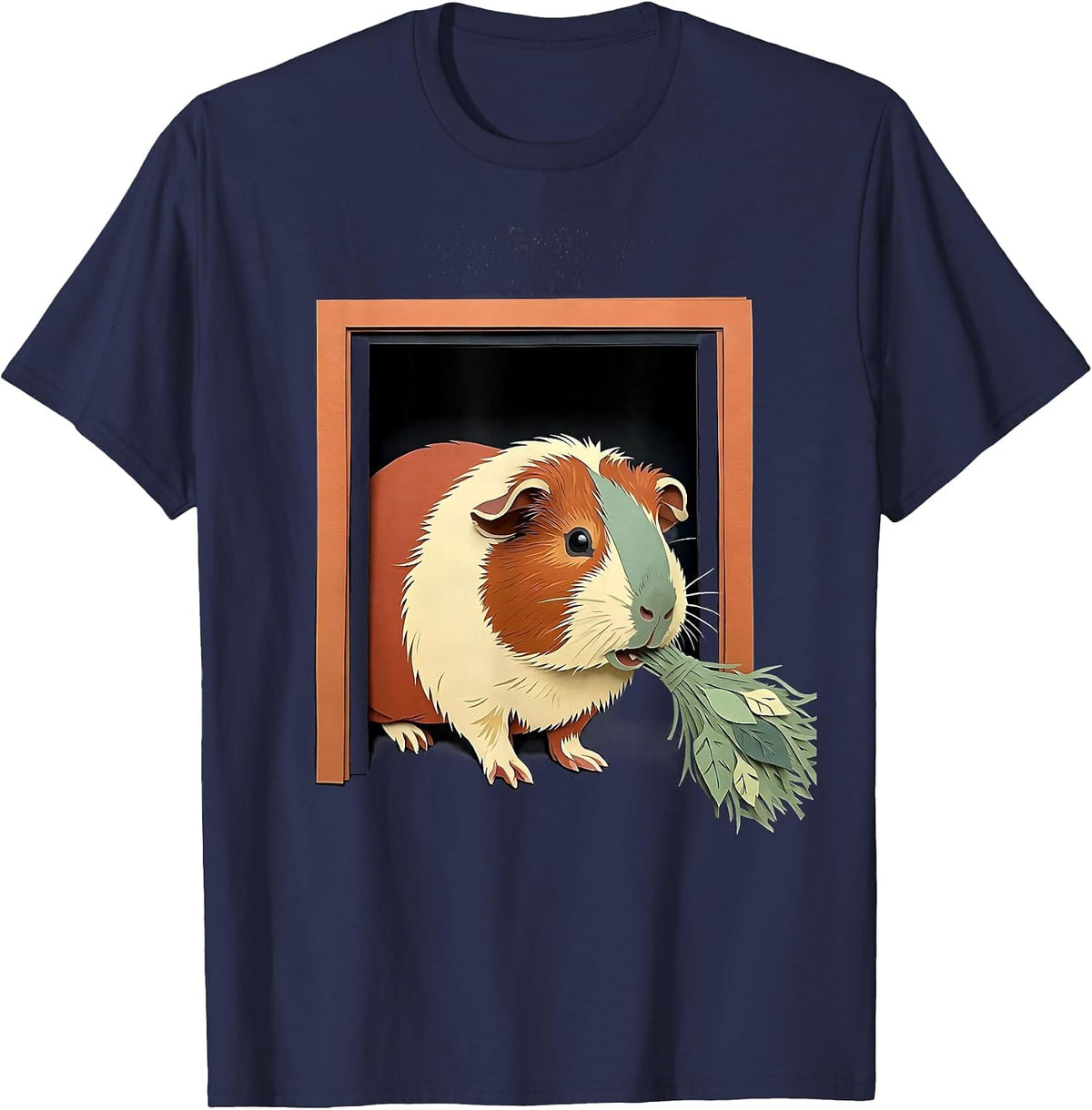 Guinea Pig Pet Lover Cute Paper Cutout Art T-Shirt - Navy Blue
