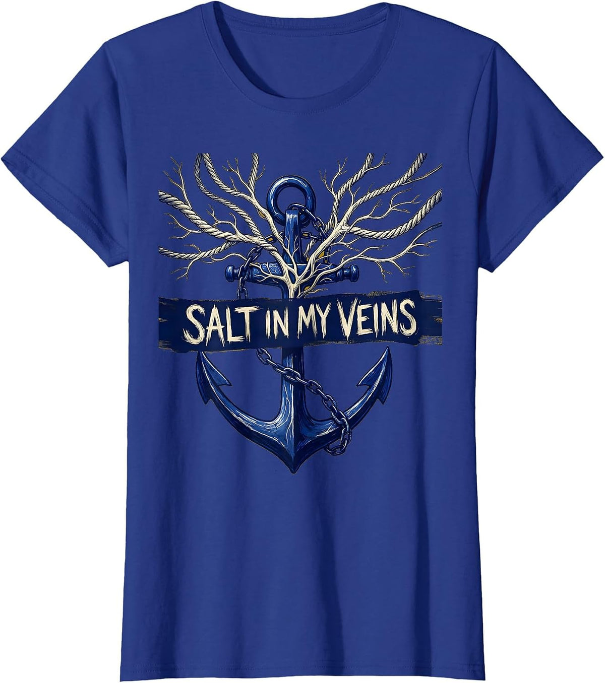 Women's Salt In My Veins Sailor Nautical Design T-Shirt - Royal Blue