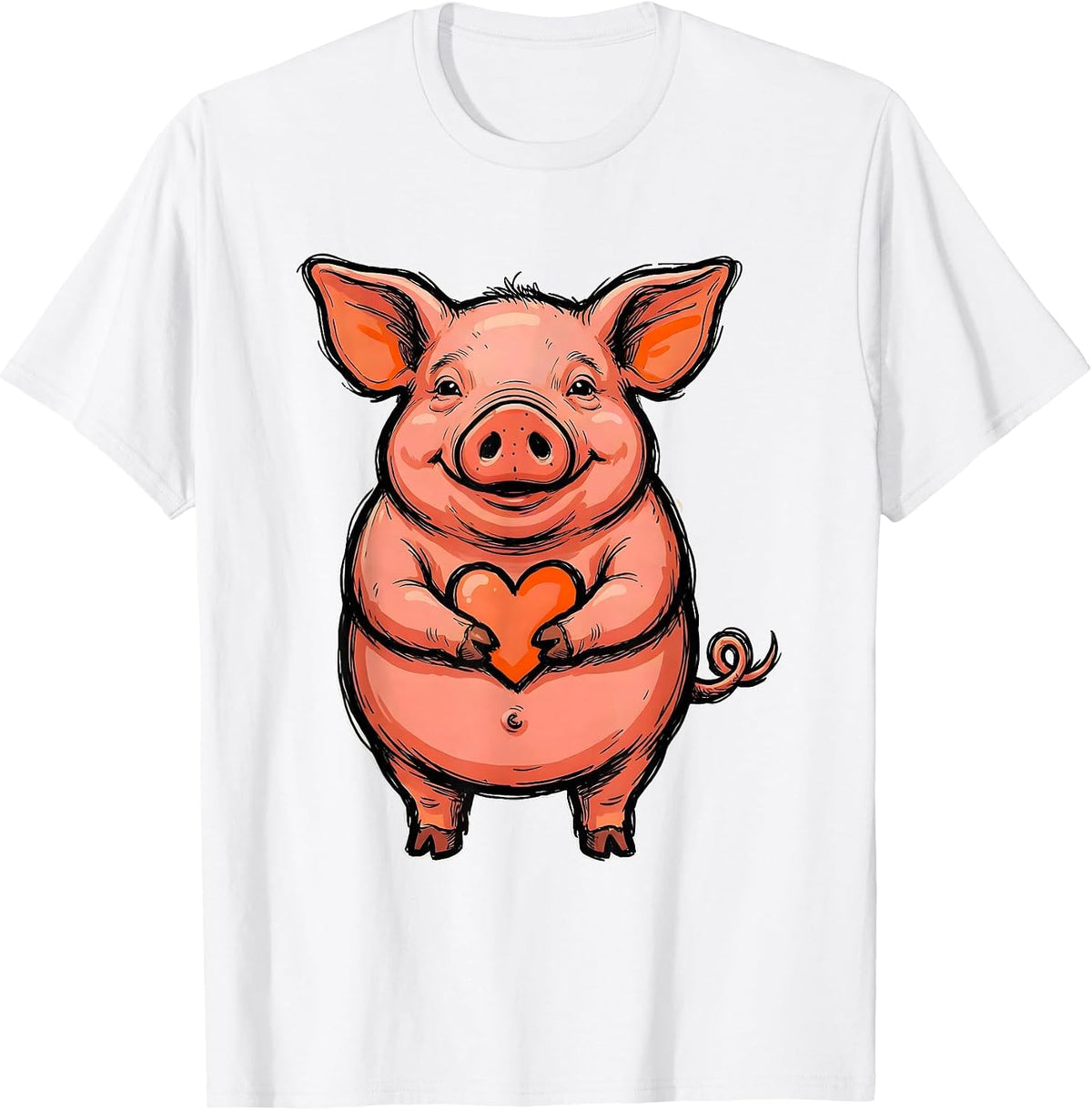 Men's Pig Hugging Heart Cheerful Farm Animal Humor T-Shirt - White
