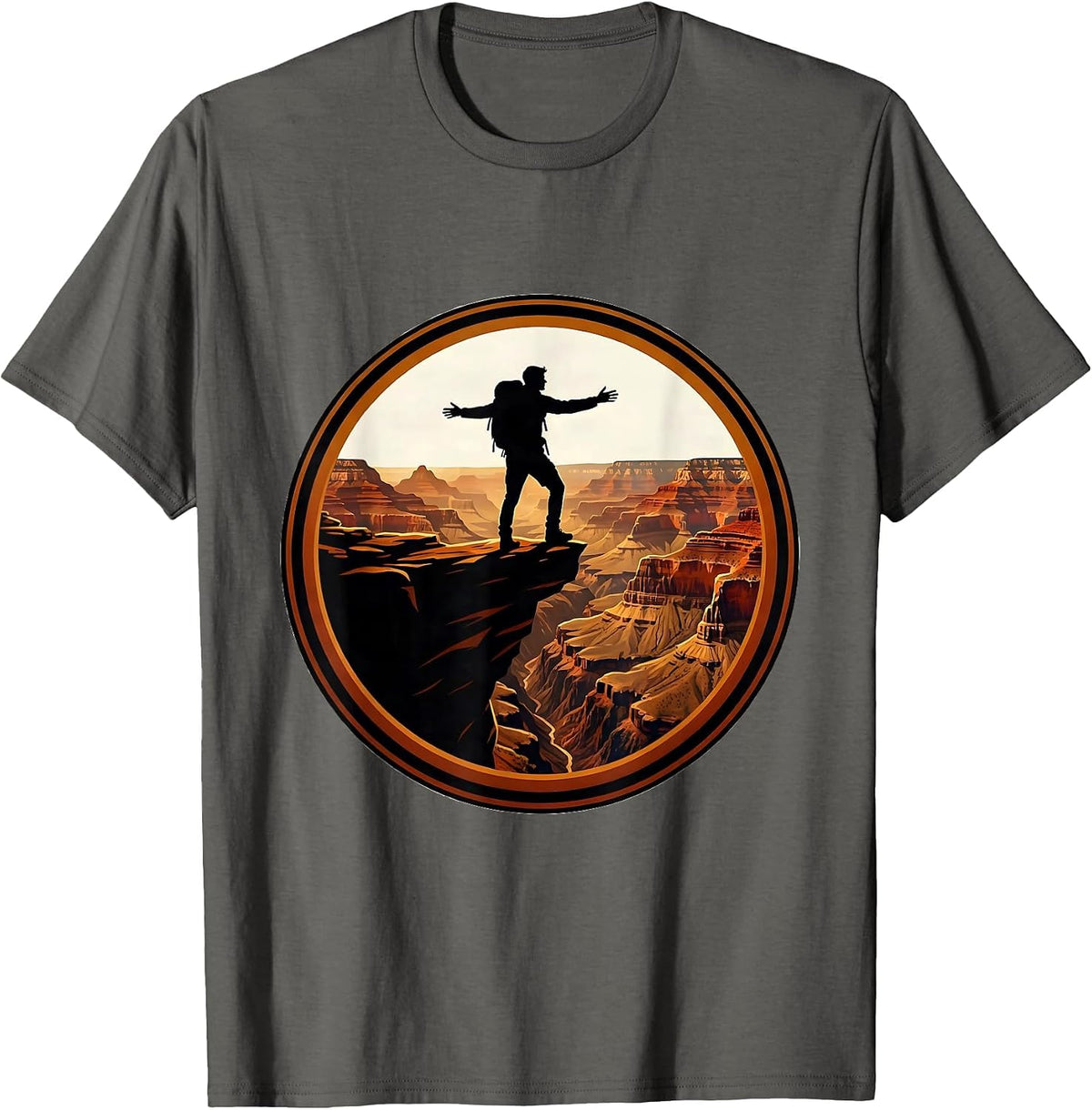 Grand Canyon Lone Hiker Canyon Rim Illustration T-Shirt - Asphalt Grey