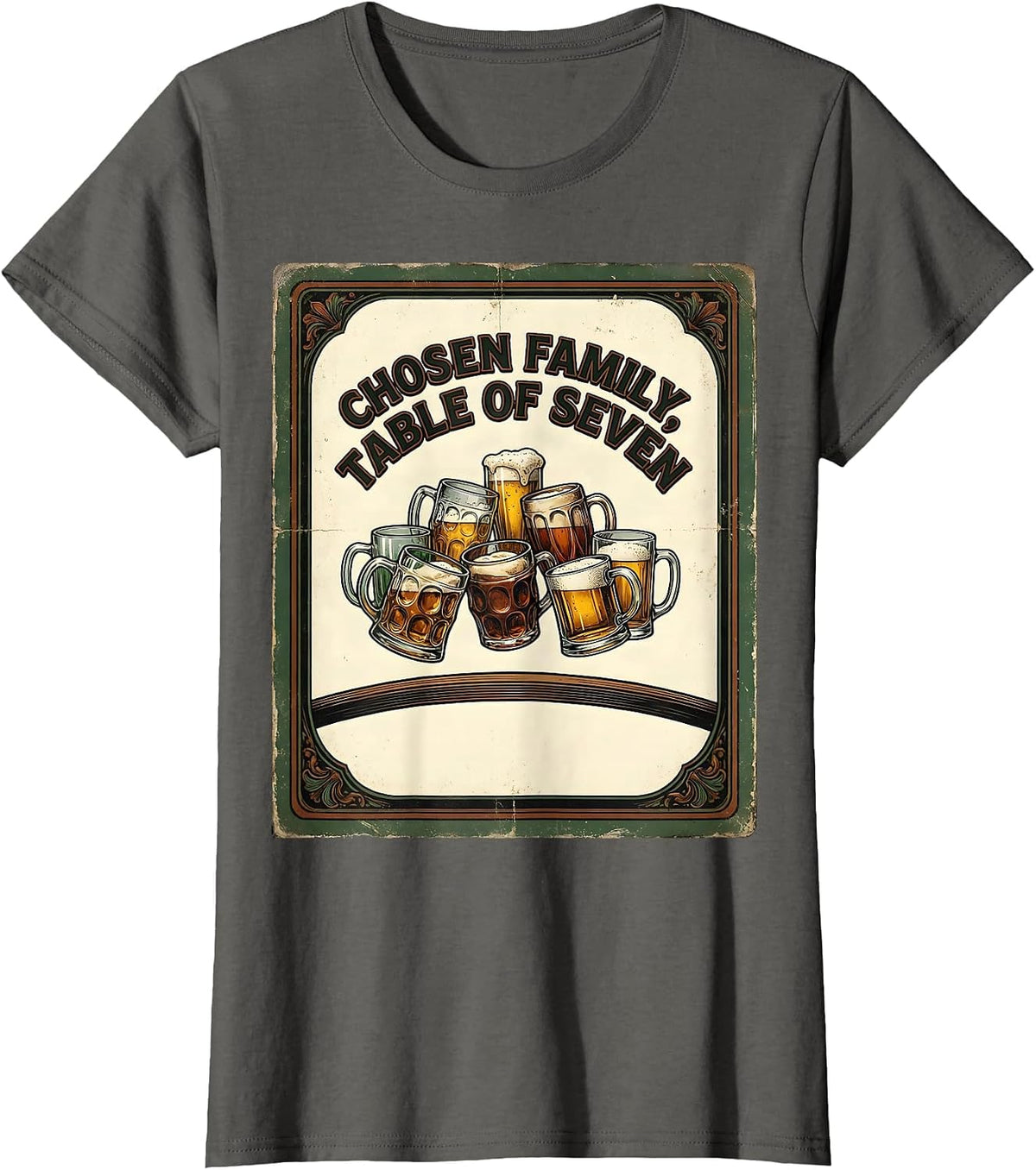 Women's Chosen Family Table Of Seven Vintage Friendsgiving Humor T-Shirt - Asphalt Grey