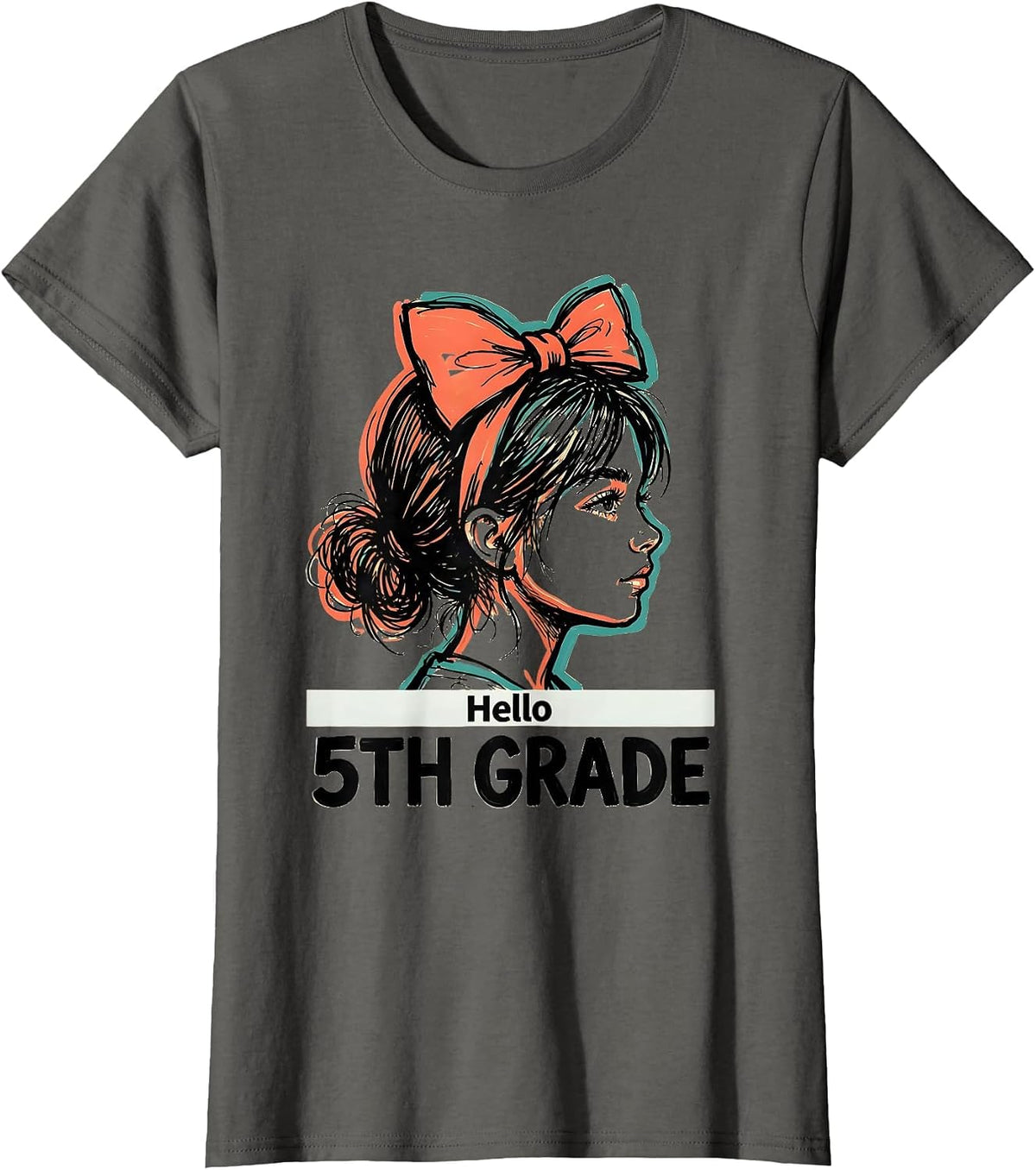 Women's Hello 5th Grade Messy Bun Back To School Grade Level T-Shirt - Asphalt Grey