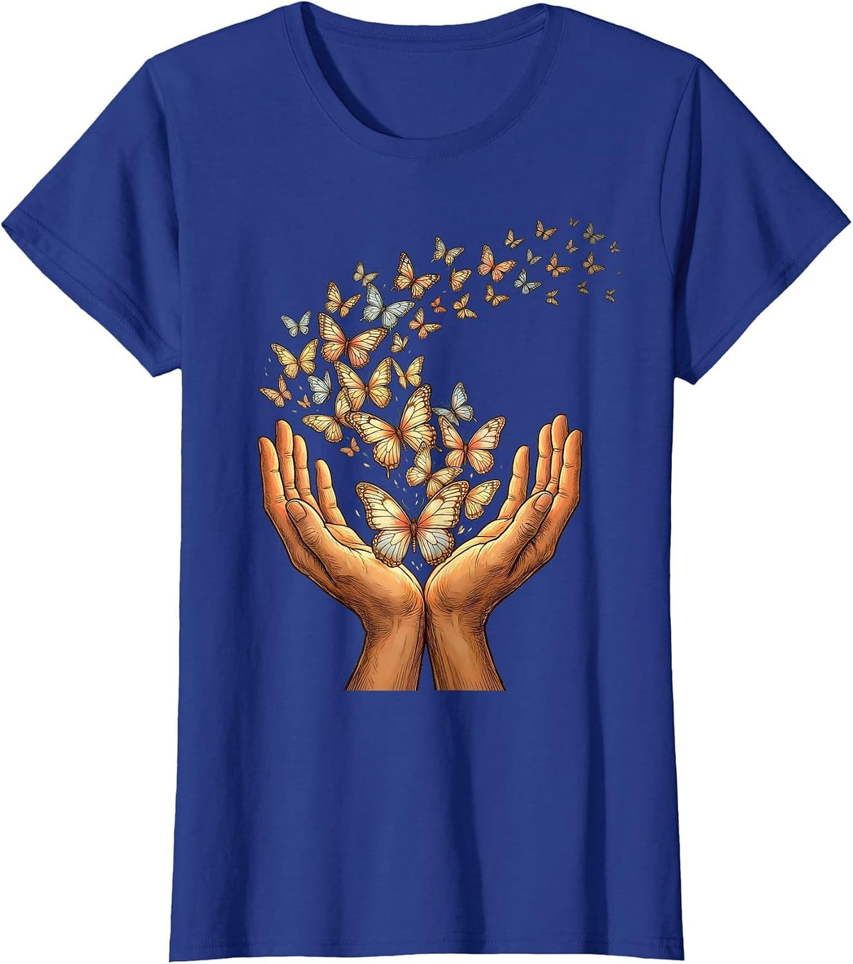 Women's Down Syndrome Awareness Butterfly Release Design T-Shirt - Royal Blue