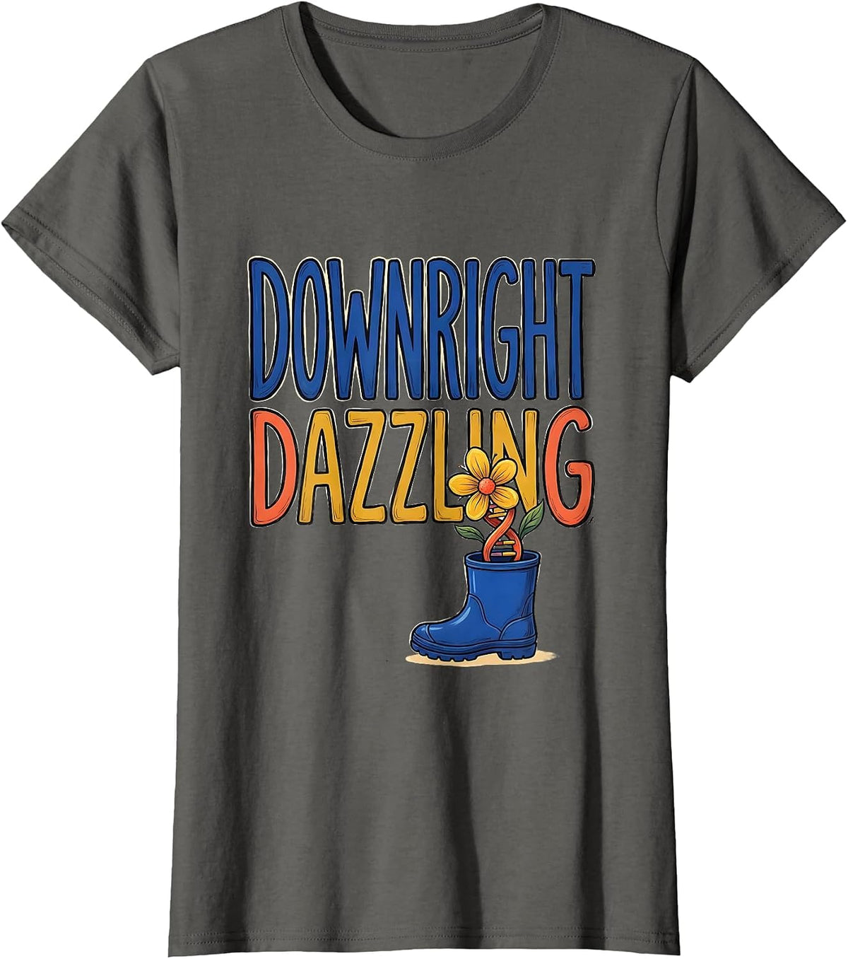 Women's Downright Dazzling Whimsical Down Syndrome Awareness Support T-Shirt - Asphalt Grey