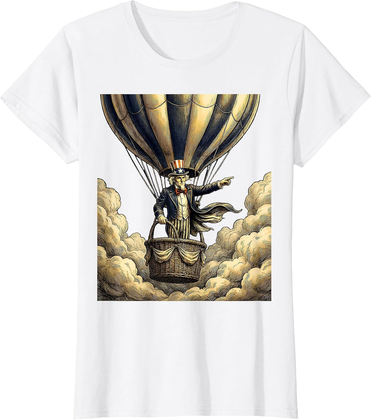Red White and Blue Hot Air Balloon Cloud Design T-Shirt - White
