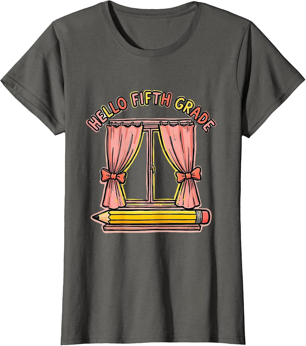 Women's Hello Fifth Grade Cute Coquette Bow Back To School Pencil T-Shirt - Asphalt Grey