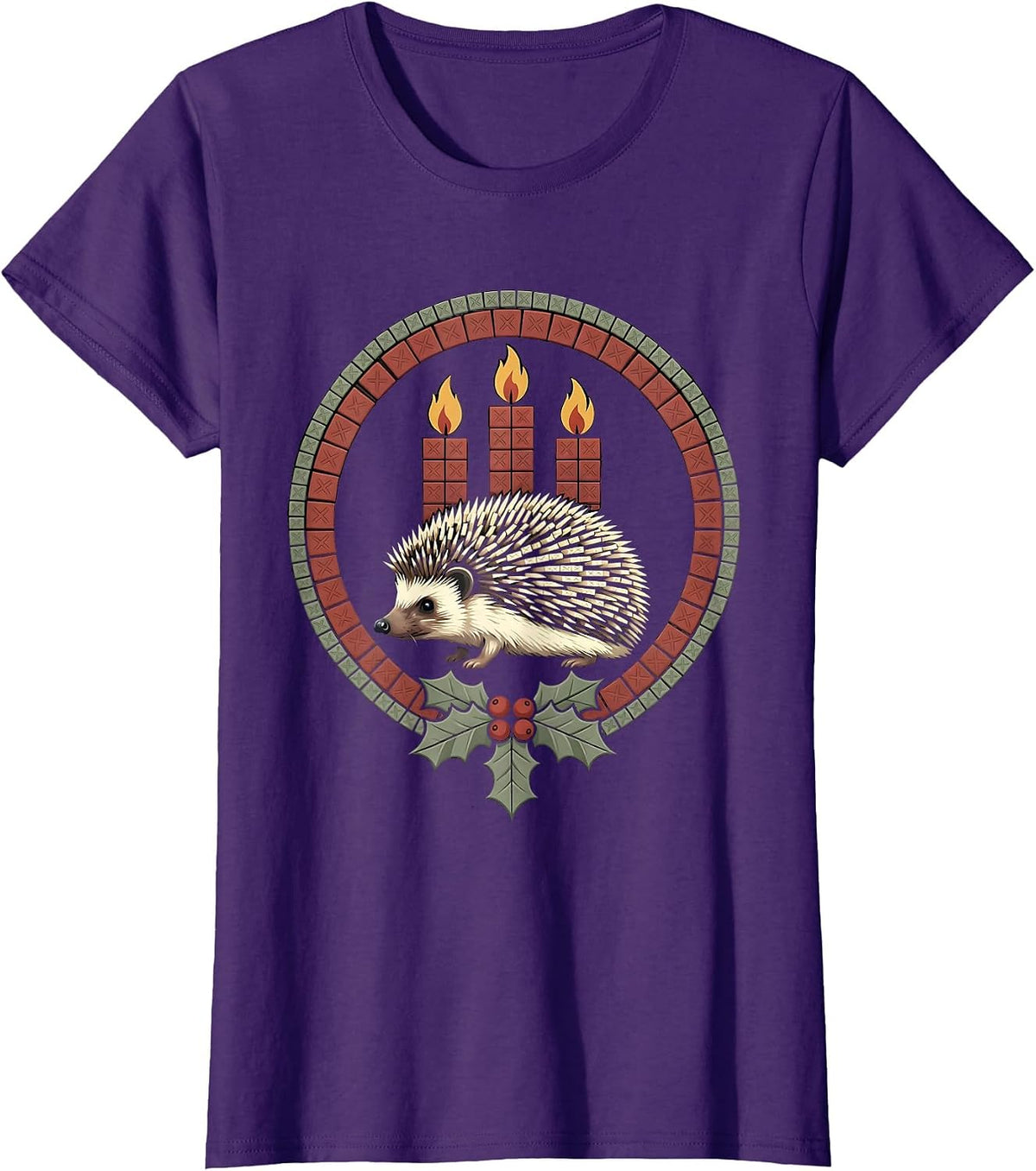 Women's Sealed Hedgehog Advent Badge Cute Christmas Animal Lover T-Shirt - Purple
