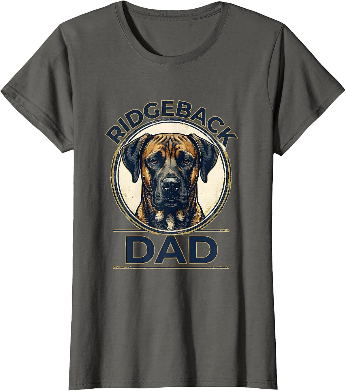 Women's Ridgeback Dad Vintage Rhodesian Ridgeback Dog Lover Emblem T-Shirt - Asphalt Grey