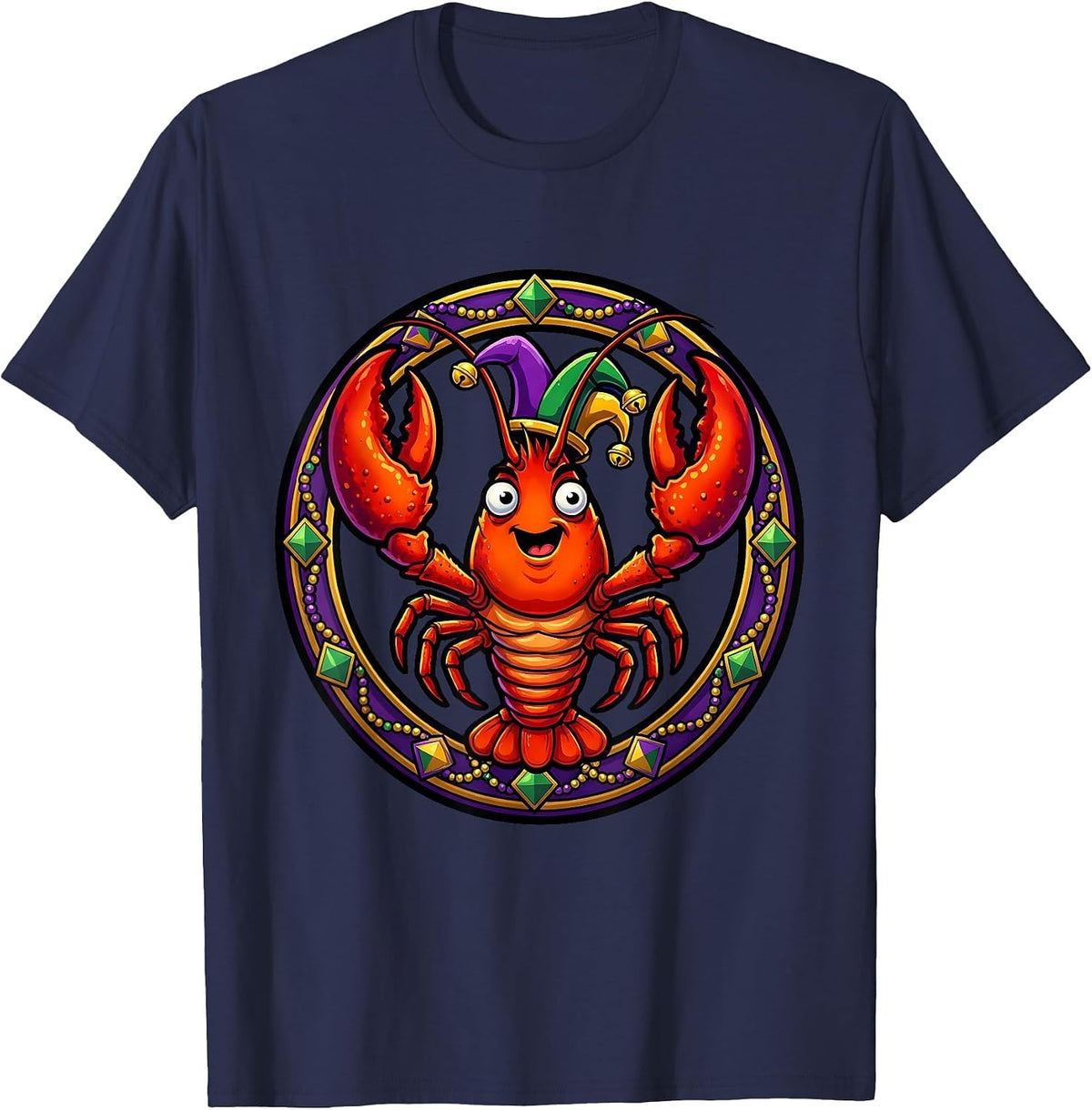Mardi Gras Crawfish Jester Hat Festive Design T-Shirt - Navy Blue