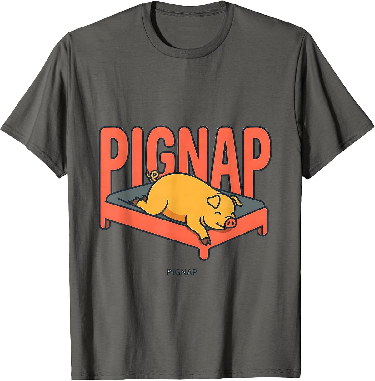 Men's Pignap Cute Sleeping Pig Animal Lover Pajama Humor T-Shirt - Asphalt Grey