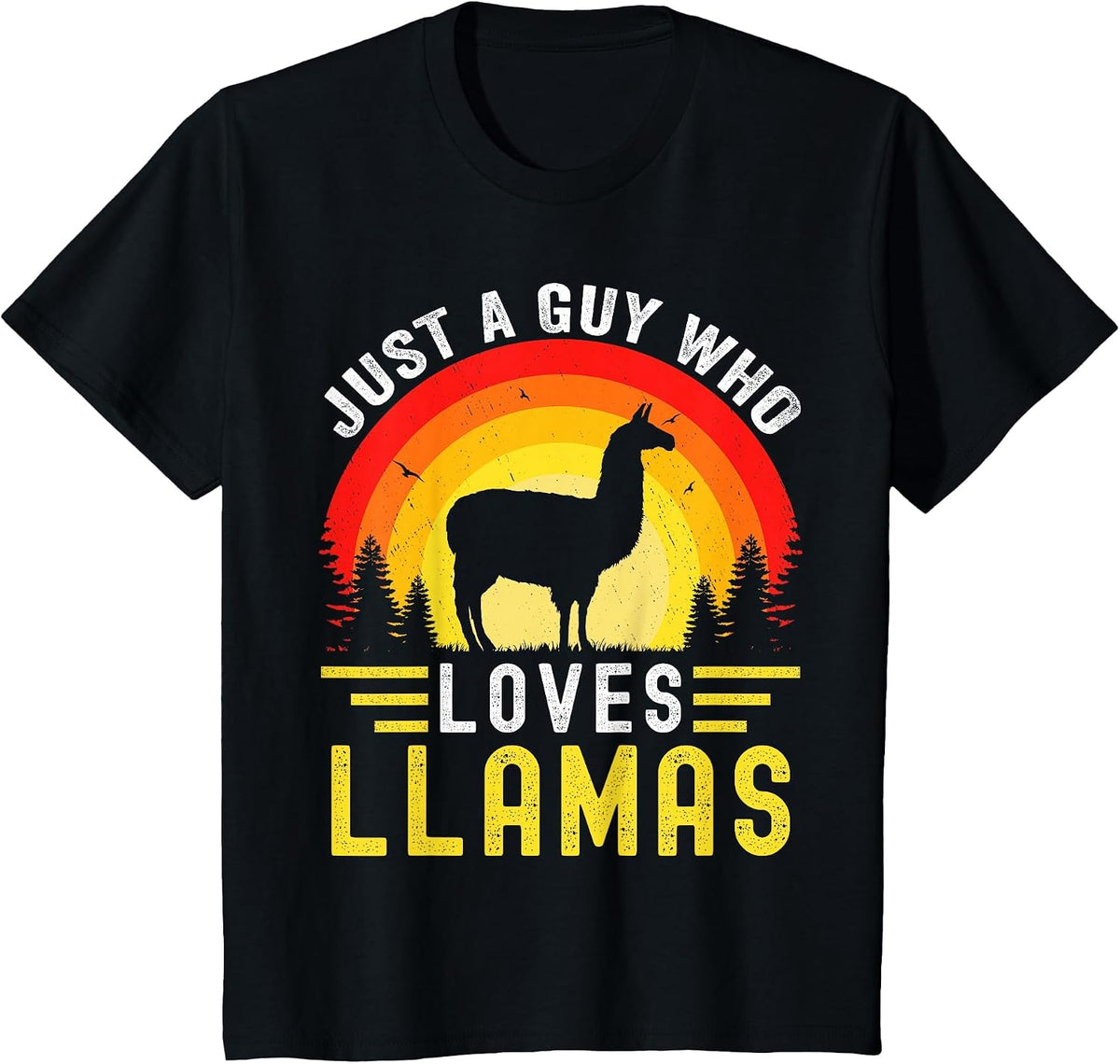 Just A Guy Who Loves Llamas Retro Vintage Alpaca Llama T-Shirt - Black