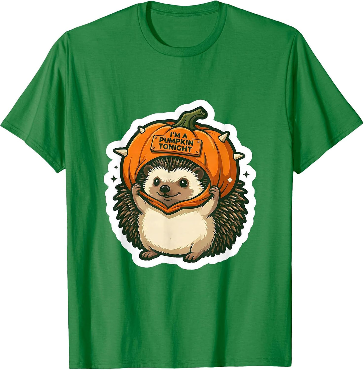 Men's I'm A Pumpkin Tonight Cute Hedgehog Halloween Costume T-Shirt - Kelly Green