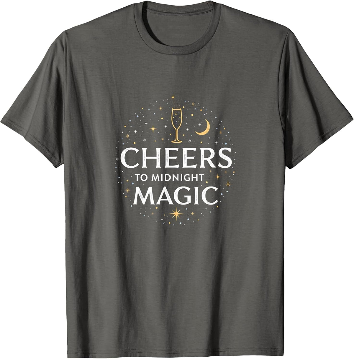 Midnight Hour Clothing Cheers to Midnight Magic New Years Eve Design T-Shirt - Asphalt Grey