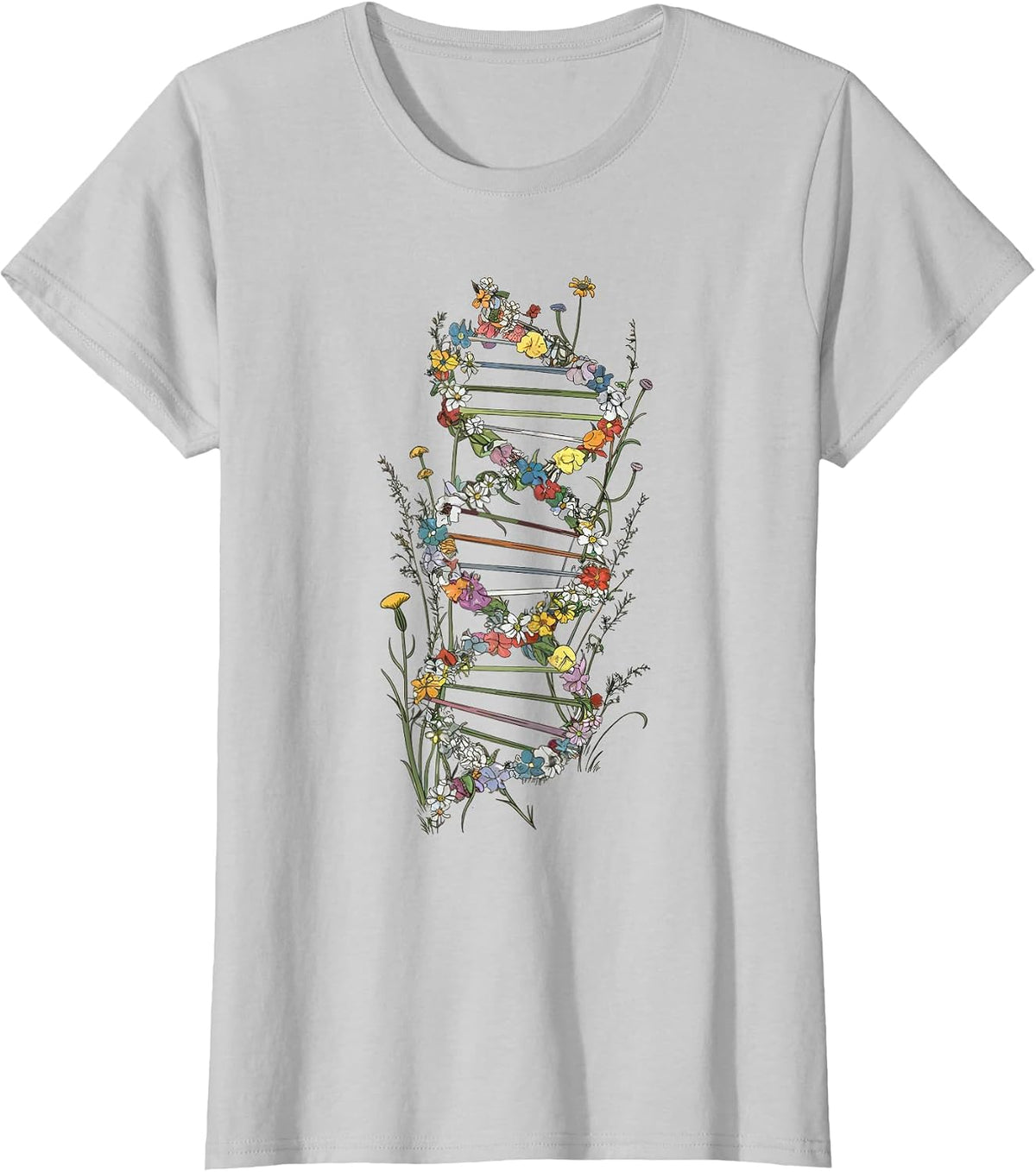 DNA Strand Wildflowers, Biologist T-Shirt - Silver Grey