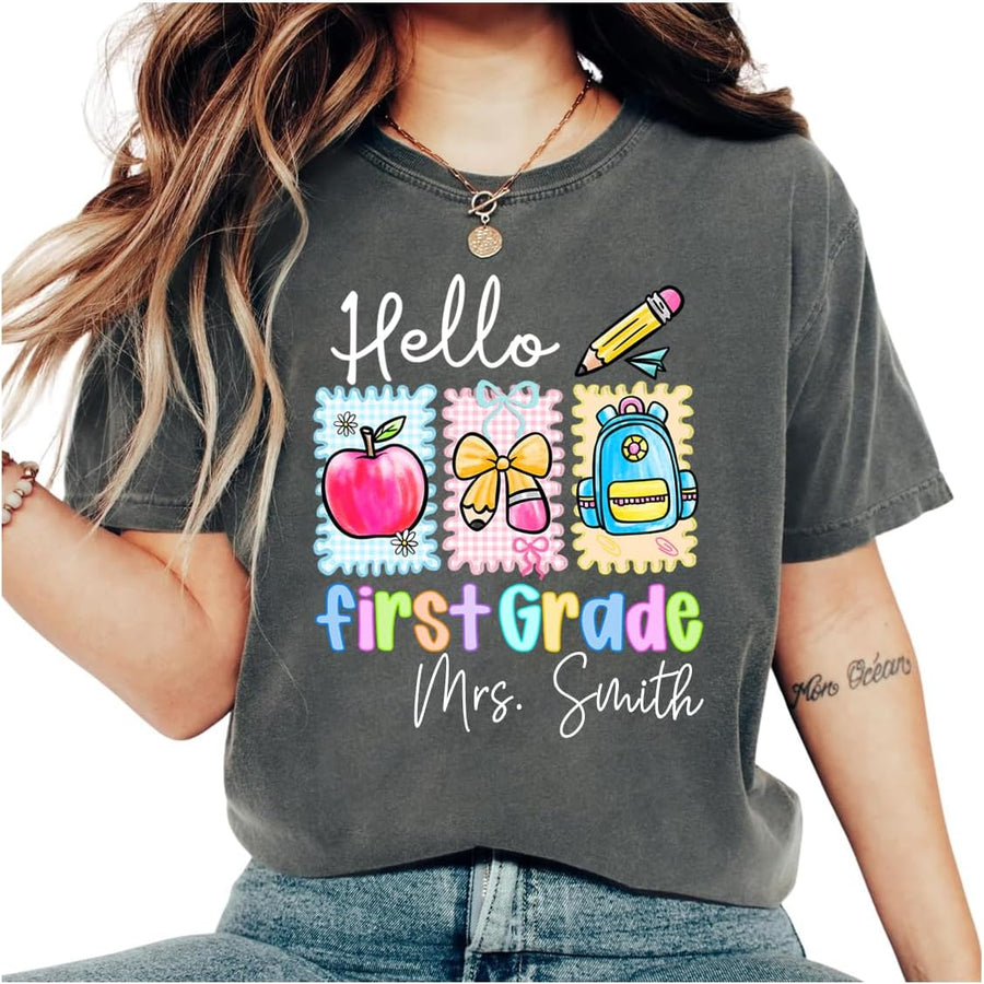 Personalized Teacher Shirt, Custom Pencil and Bow Design, Back to School Shirt for Women, Personalized Teacher T-Shirt Gift