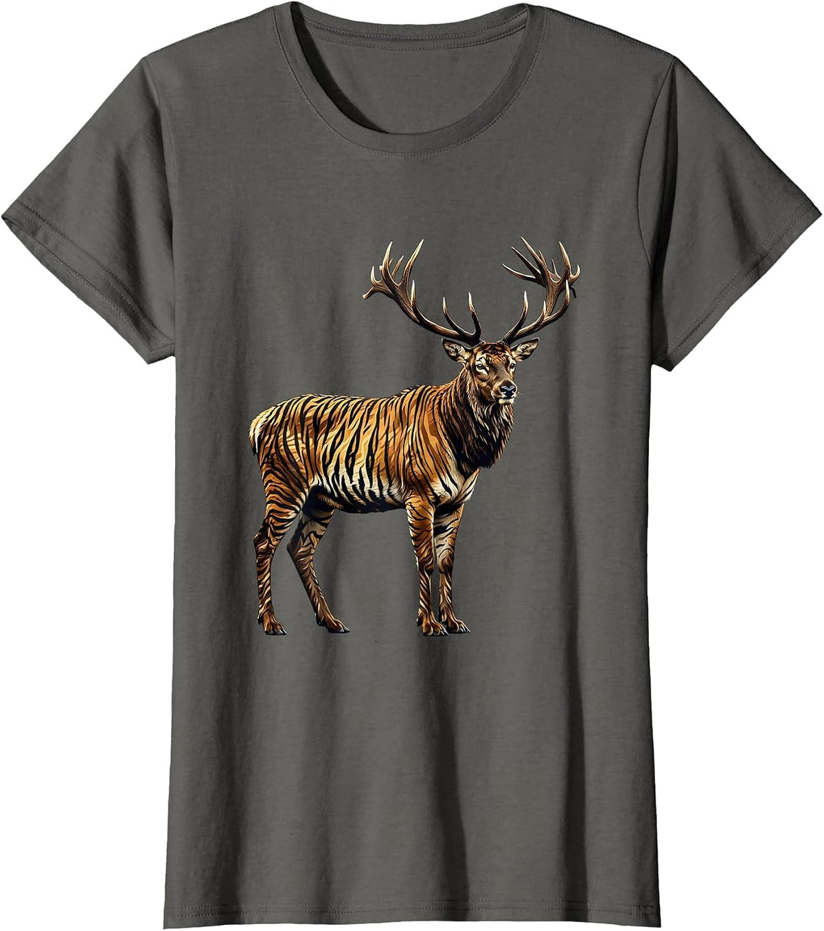 Women's Elk Silhouette Misty Morning Camo Design T-Shirt - Asphalt Grey