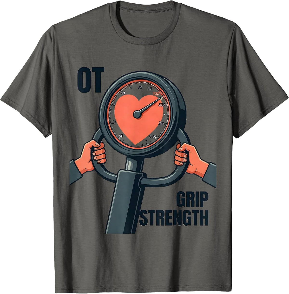 OT GRIP STRENGTH Editorial Conceptual Occupational Therapy T-Shirt - Asphalt Grey