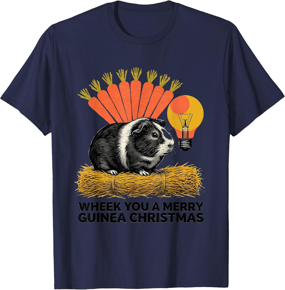 Wheek You A Merry Guinea Christmas Funny Guinea Pig Lover T-Shirt - Navy Blue