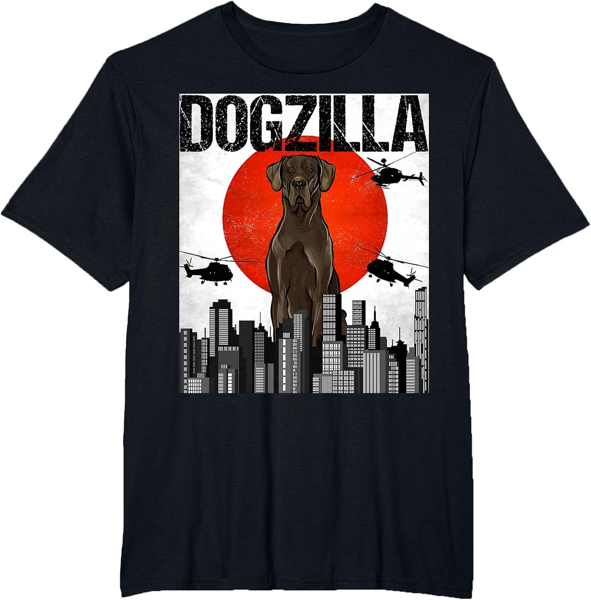 Funny Vintage Japanese Dogzilla Black Great Dane T-Shirt - Black