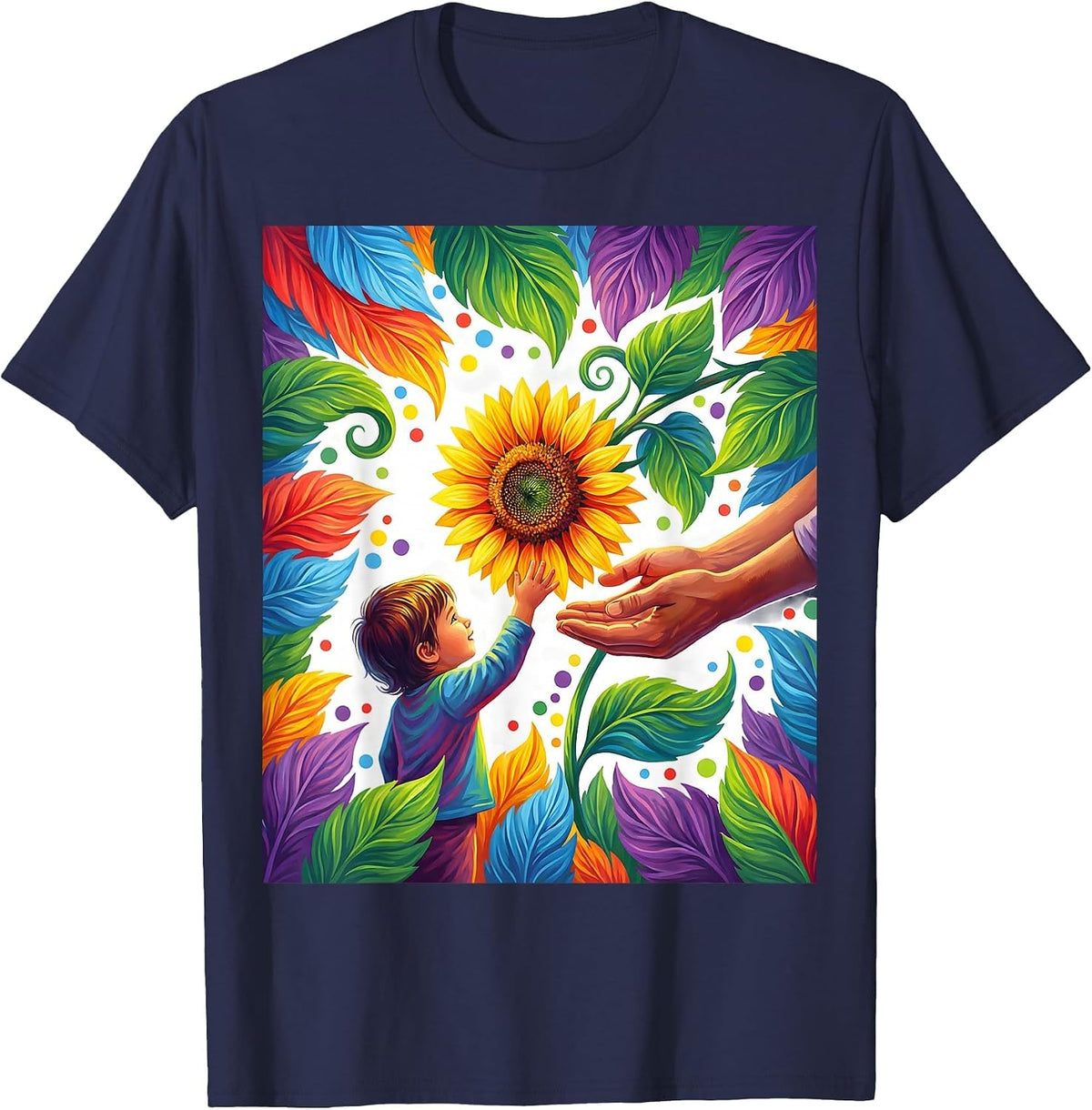 Men's Prek Teacher Flower Gift Cute Illustration T-Shirt - Navy Blue