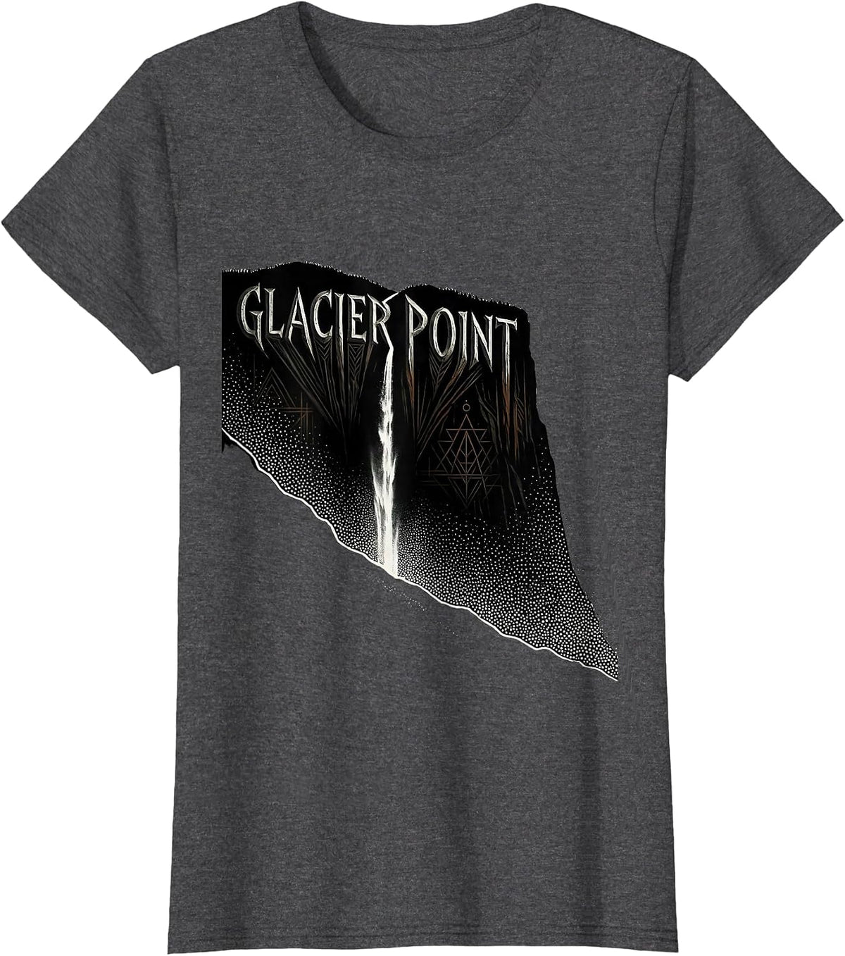 Women's Glacier Point Blackwork Dotwork Yosemite Hiker Nature Lover T-Shirt - Dark Heather Grey