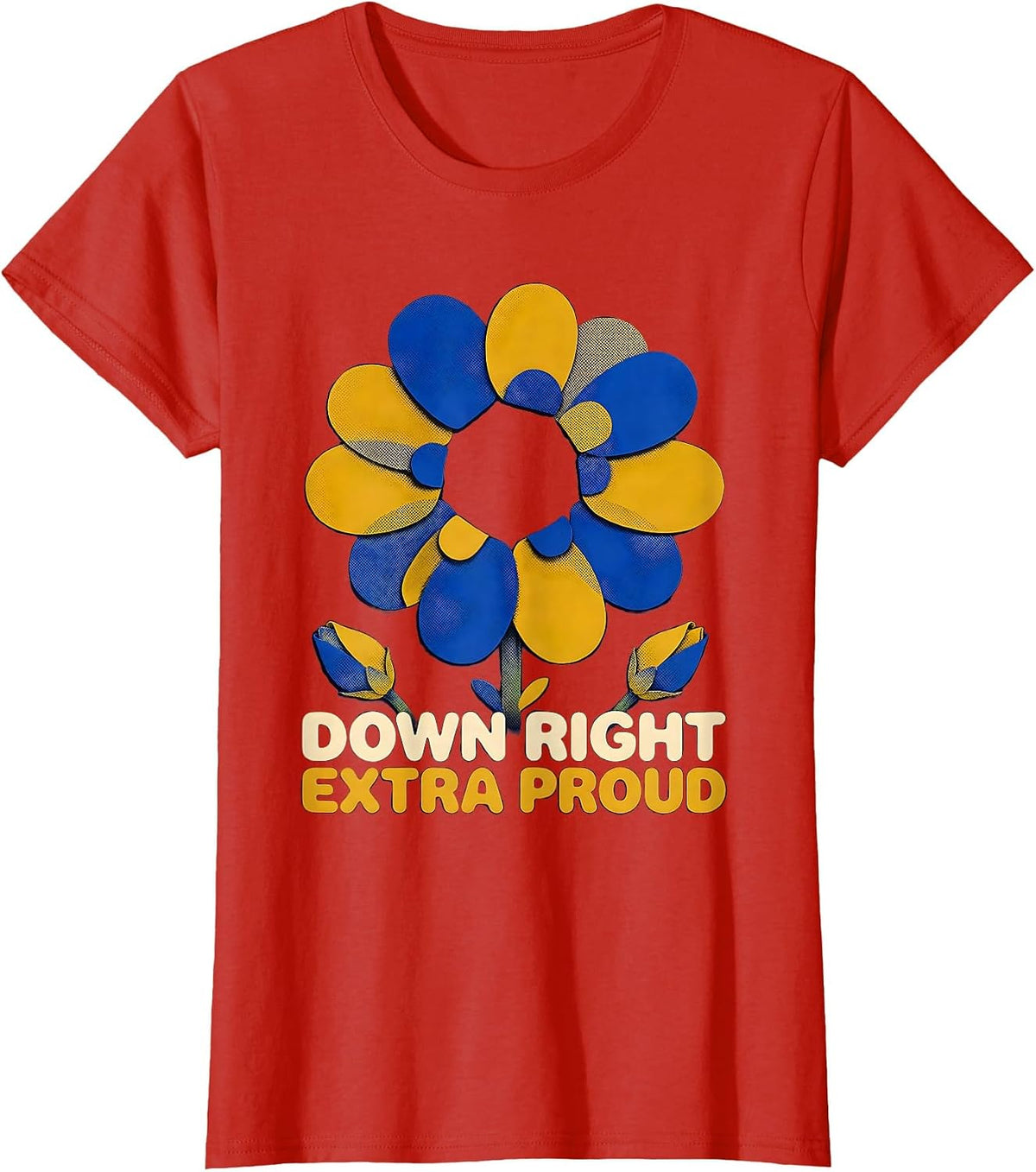 Women's Down Right Extra Proud Retro 70s Down Syndrome Awareness T-Shirt - Red