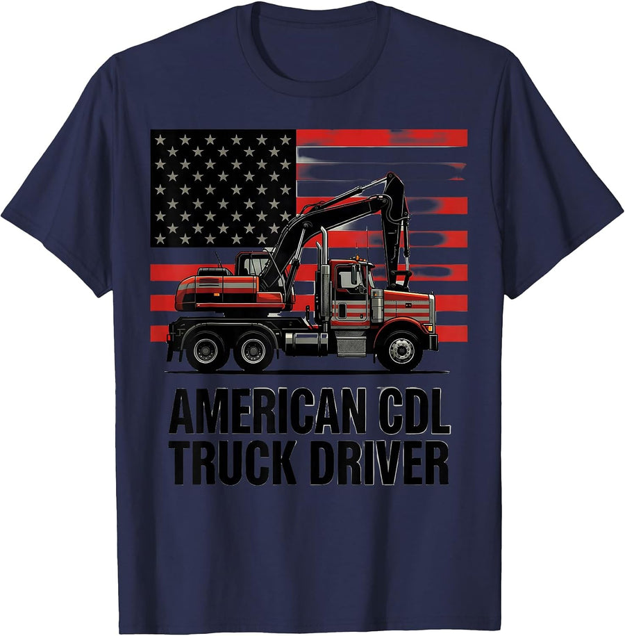 American CDL Truck Driver Patriotic Trucker Gift for Drivers T-Shirt - Navy Blue