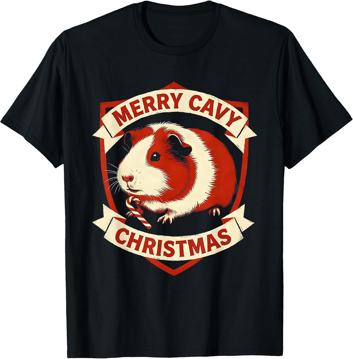 Men's Merry Cavy Christmas Funny Guinea Pig Pet Lover Holiday T-Shirt - Black