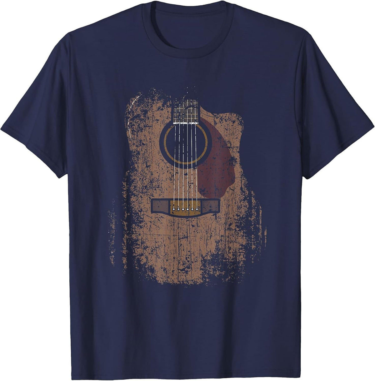 Distressed Acoustic Guitar Vintage Player Rock & Roll Music T-Shirt - Navy Blue