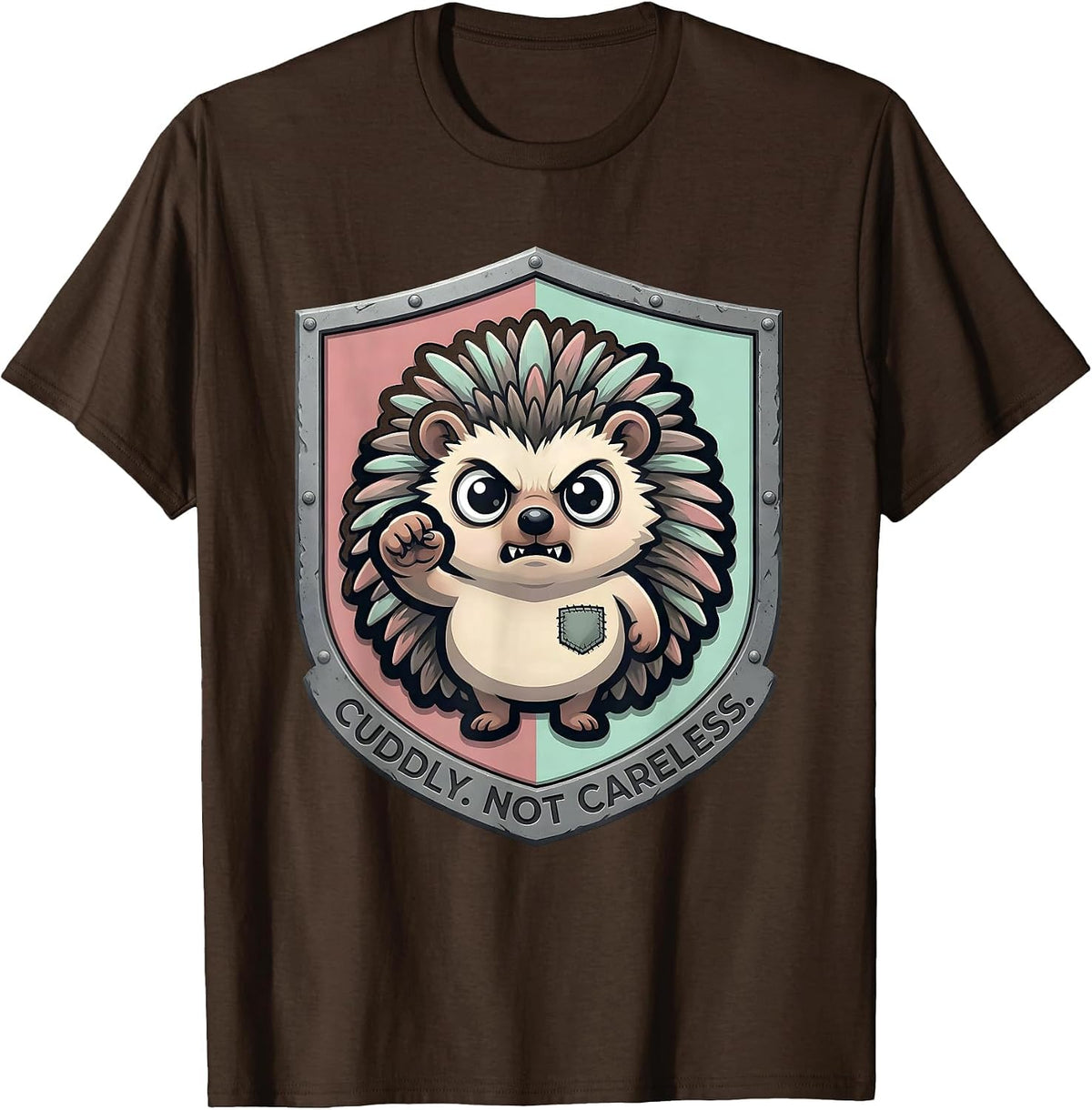 Men's Cuddly Not Careless Pastel Goth Kawaii Chibi Hedgehog Mascot T-Shirt - Brown