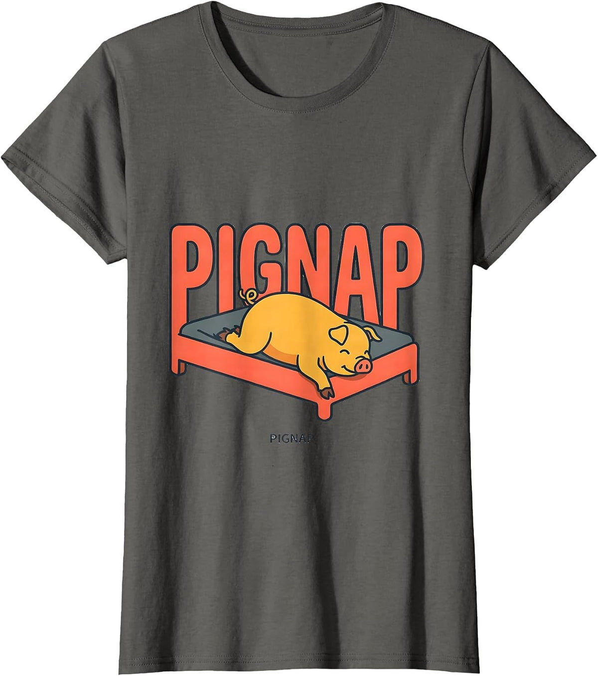 Women's Pignap Cute Sleeping Pig Animal Lover Pajama Humor T-Shirt - Asphalt Grey