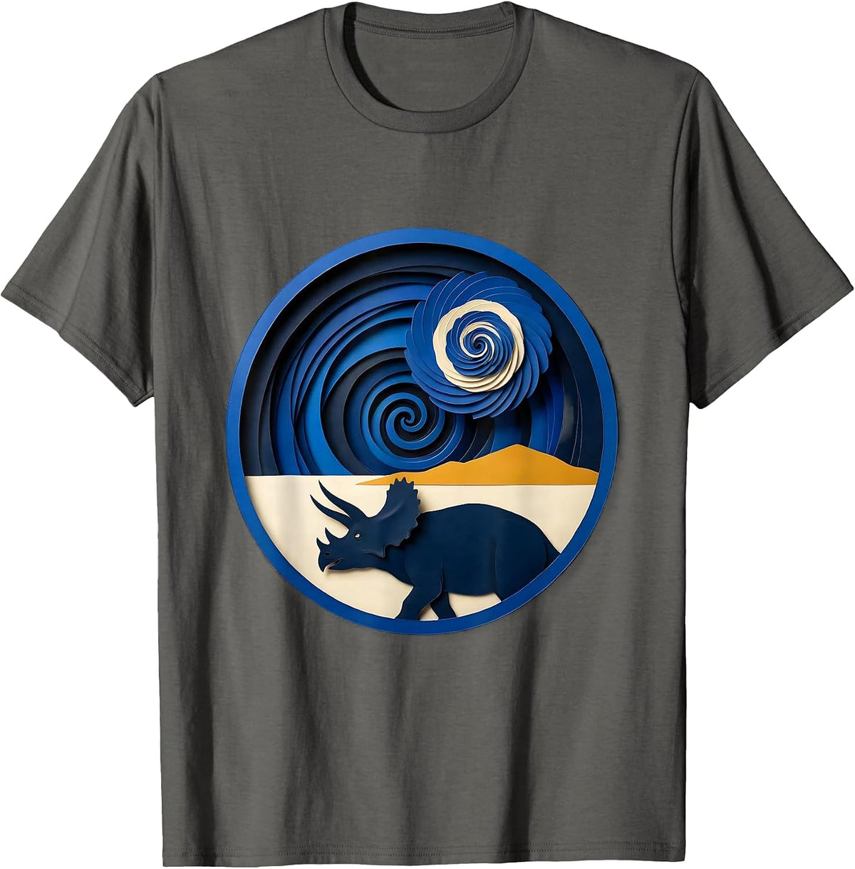 Men's Triceratops Starry Night Van Gogh Dinosaur Art Lover T-Shirt - Asphalt Grey