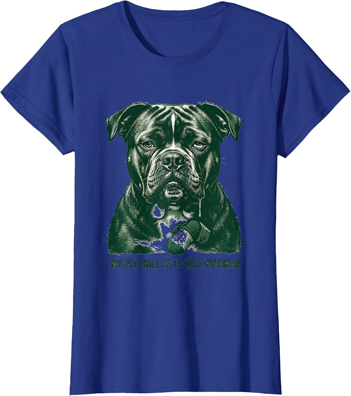Women's My Pit Bull Is A Foot Warmer Funny Pitbull Dog Mom Humor T-Shirt - Royal Blue