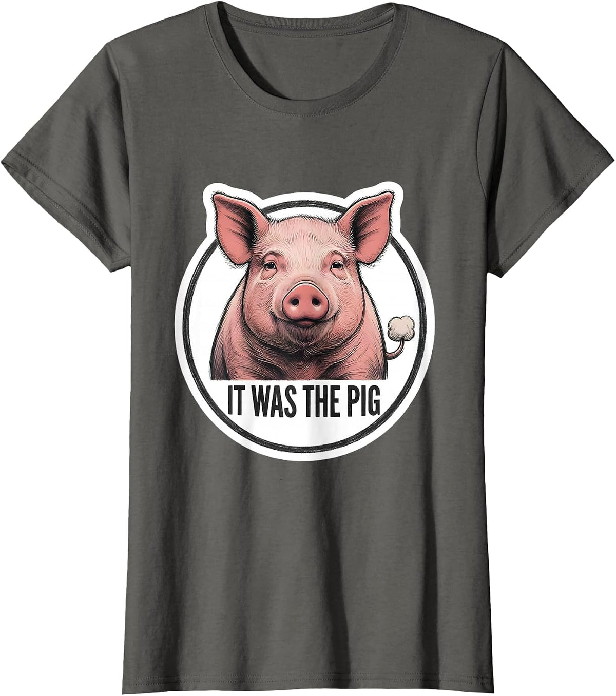 Women's It Was The Pig Funny Pet Lover Gag Humor Sticker T-Shirt - Asphalt Grey