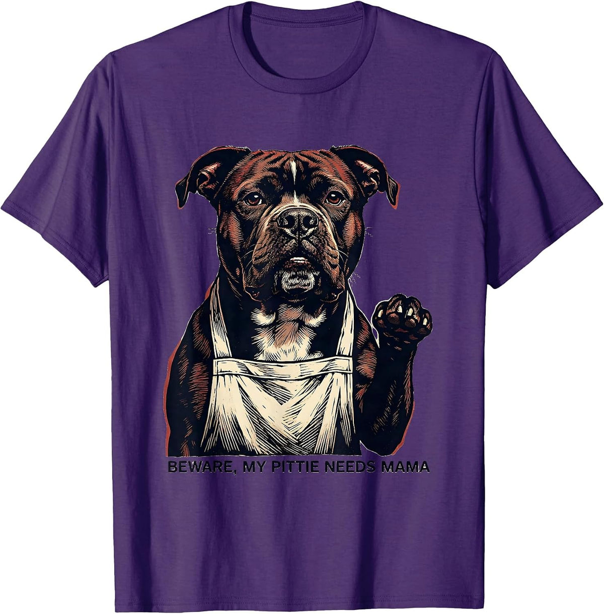 Men's Beware, My Pittie Needs Mama Funny Pitbull Dog Mom Humor T-Shirt - Purple