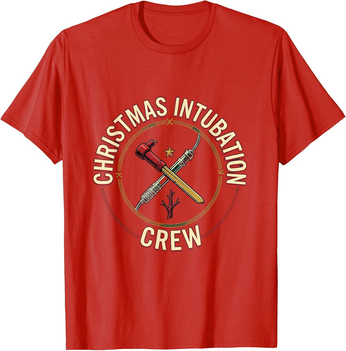 Men's Christmas Intubation Crew Funny Respiratory Therapist RT T-Shirt - Red