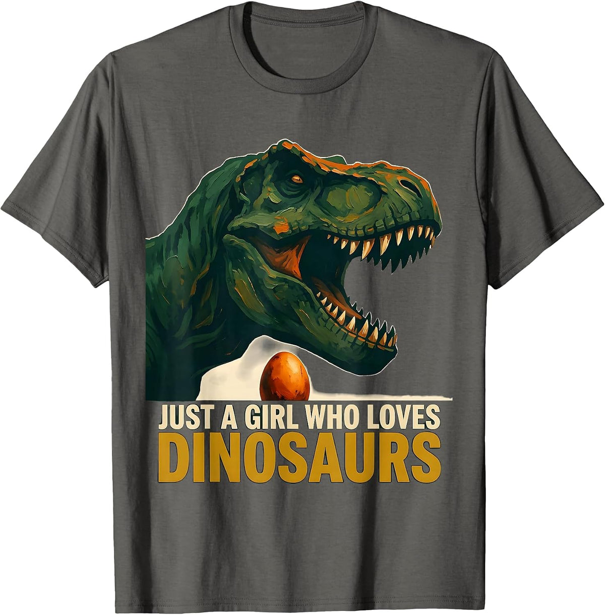 Just A Girl Who Loves Dinosaurs Cute Girl Dinosaur Lover T-Shirt - Asphalt Grey