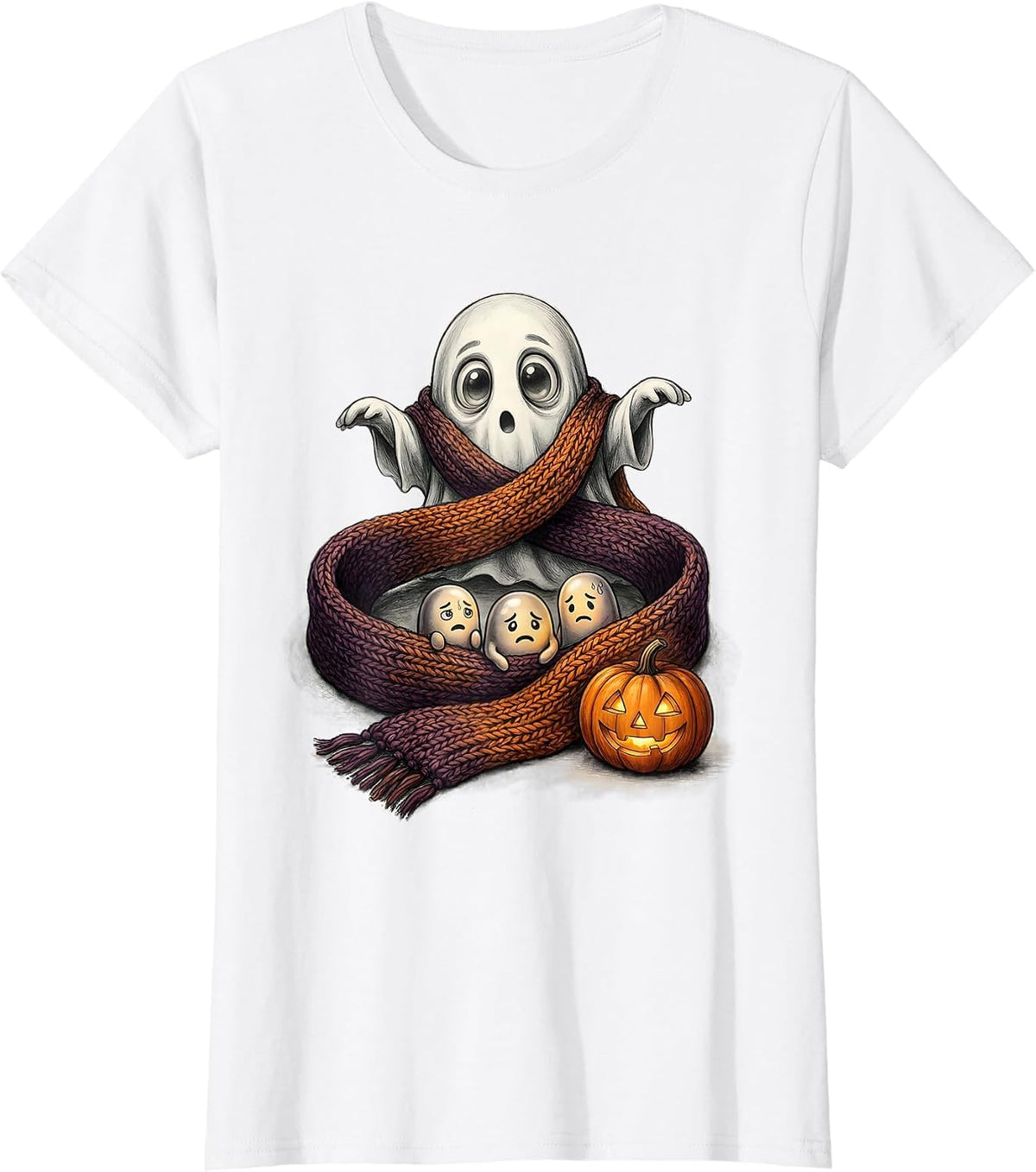 Friendly Ghost Scarf Mental Health Awareness Halloween T-Shirt - White