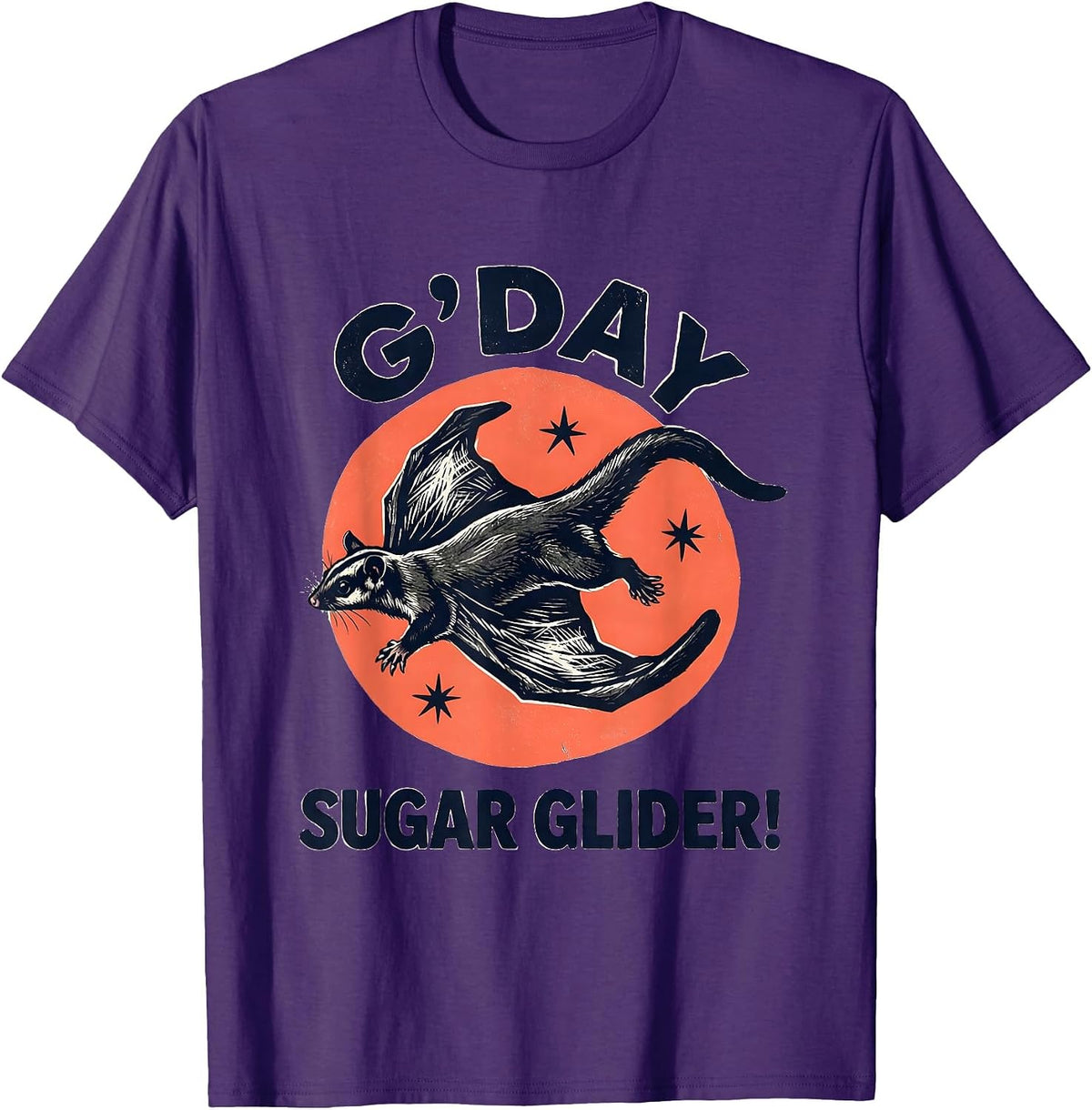 Men's G'Day, Sugar Glider Linocut Australian Wildlife Souvenir T-Shirt - Purple