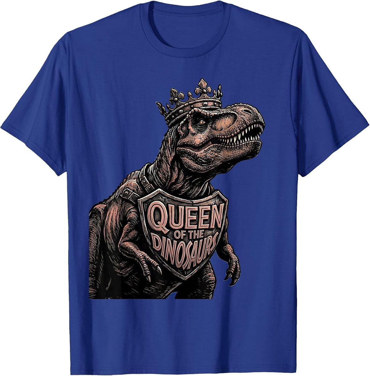 Queen of the Dinosaurs Dino Lover Design T-Shirt - Royal Blue