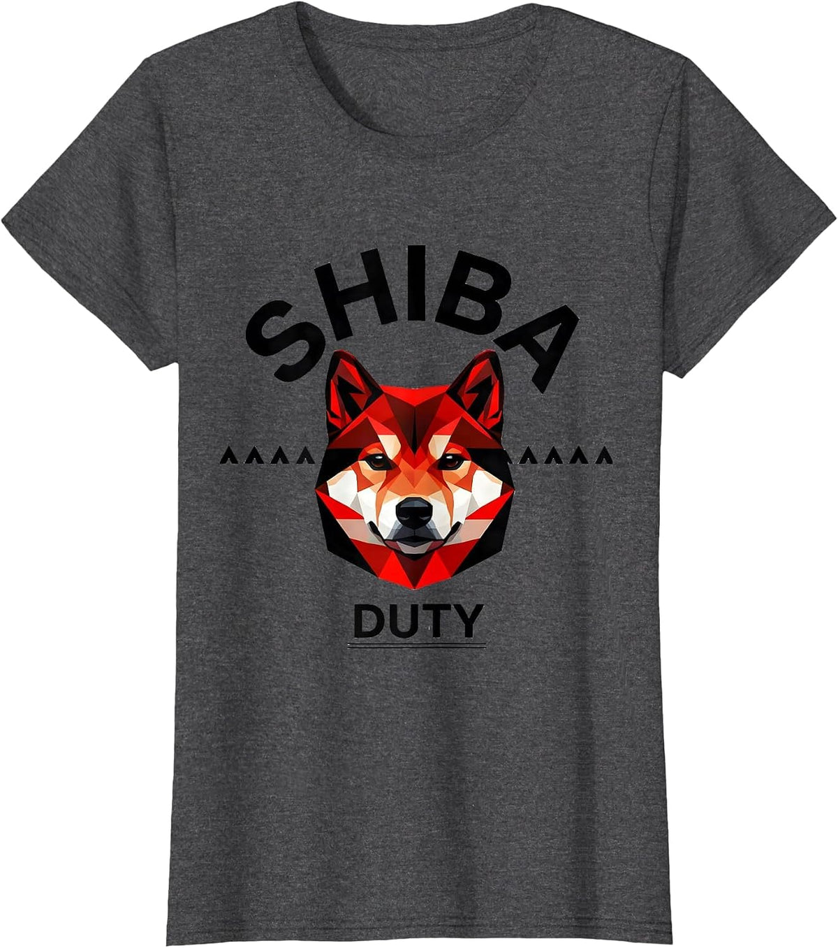 Women's SHIBA Duty Geometric Minimalist Shiba Inu Badge Patch Line T-Shirt - Dark Heather Grey