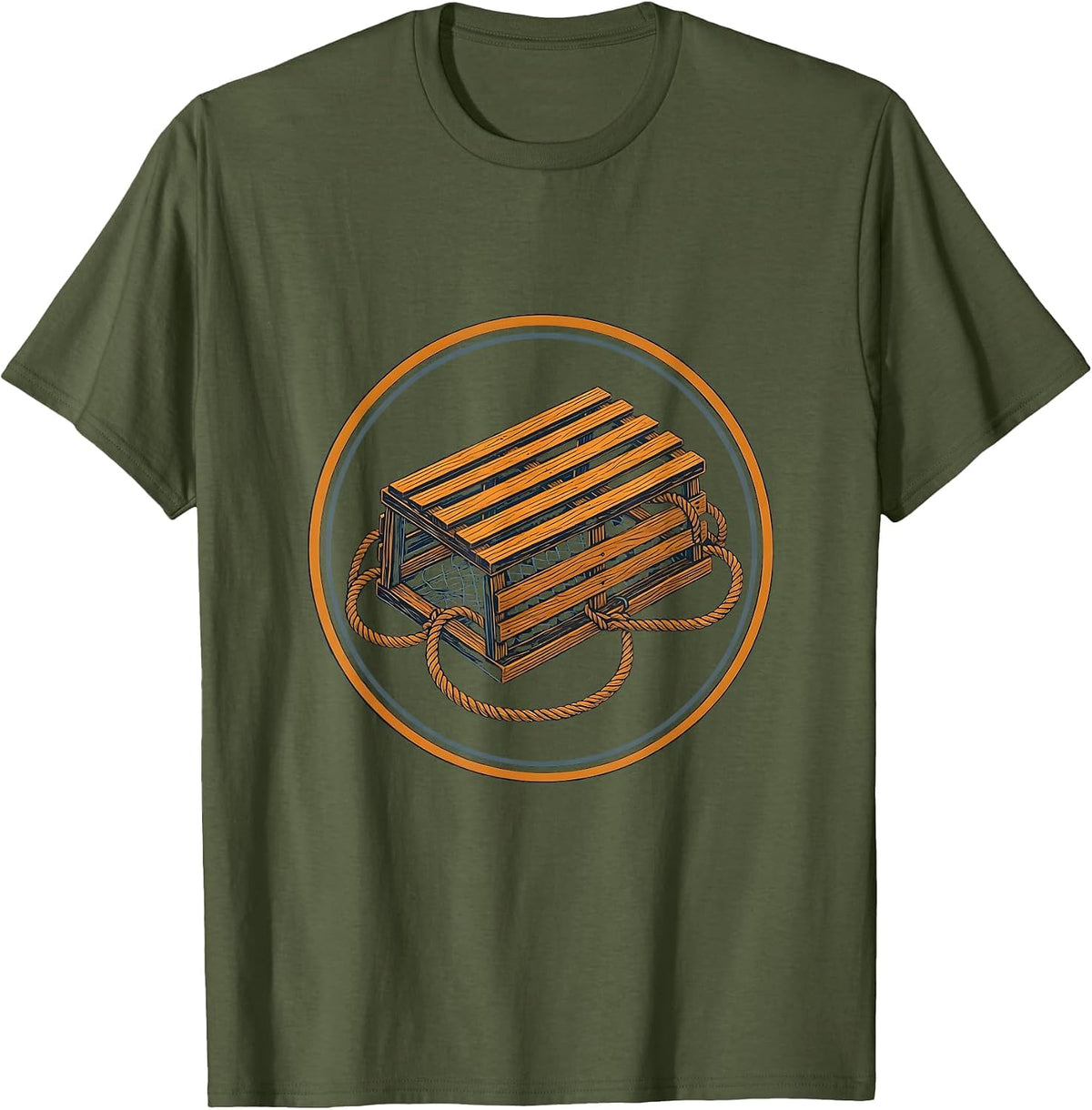 Maine Lobster Trap Illustration T-Shirt - Olive Green