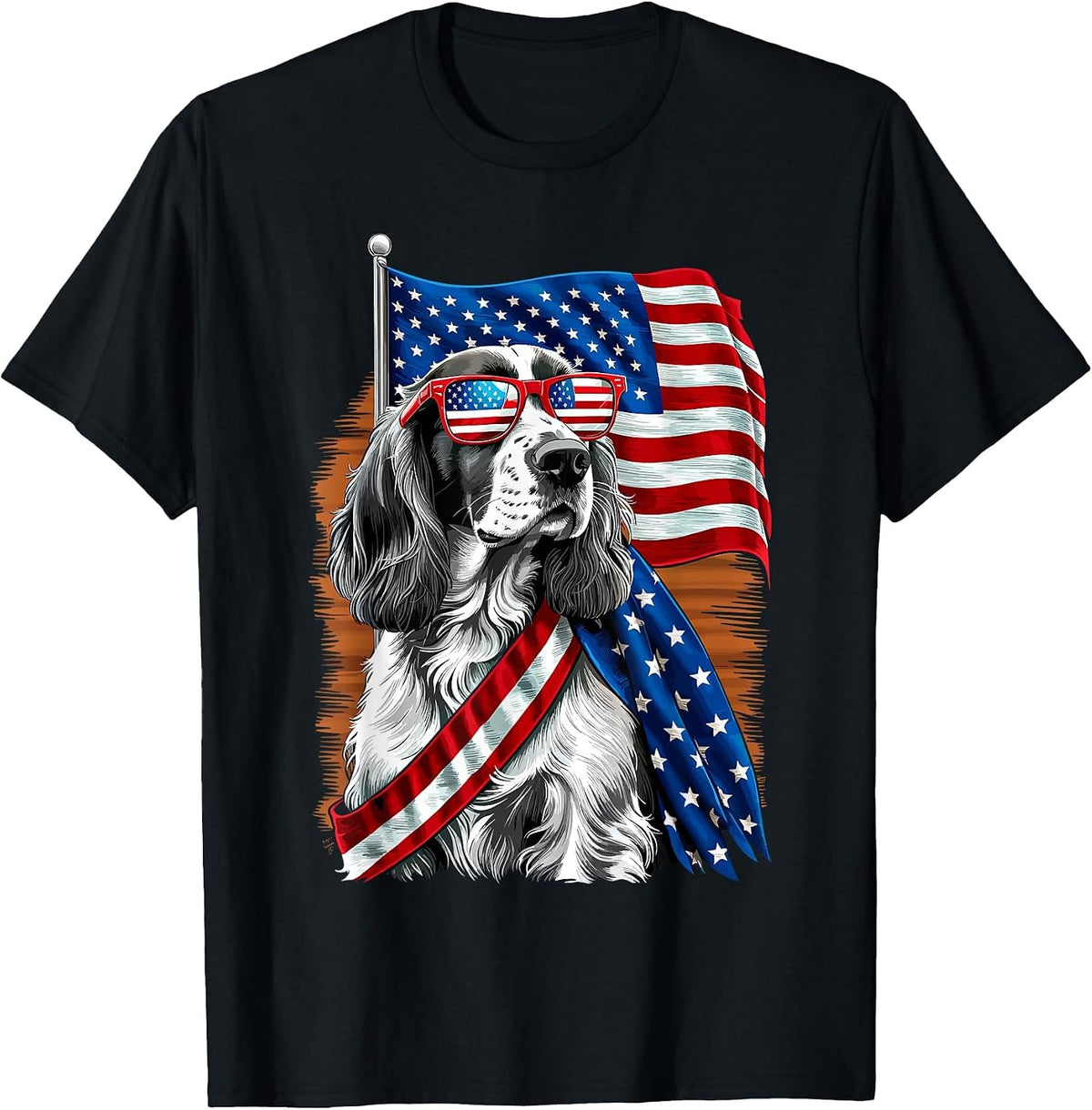 Patriotic USA English Springer Spaniel Dog T-Shirt - Black