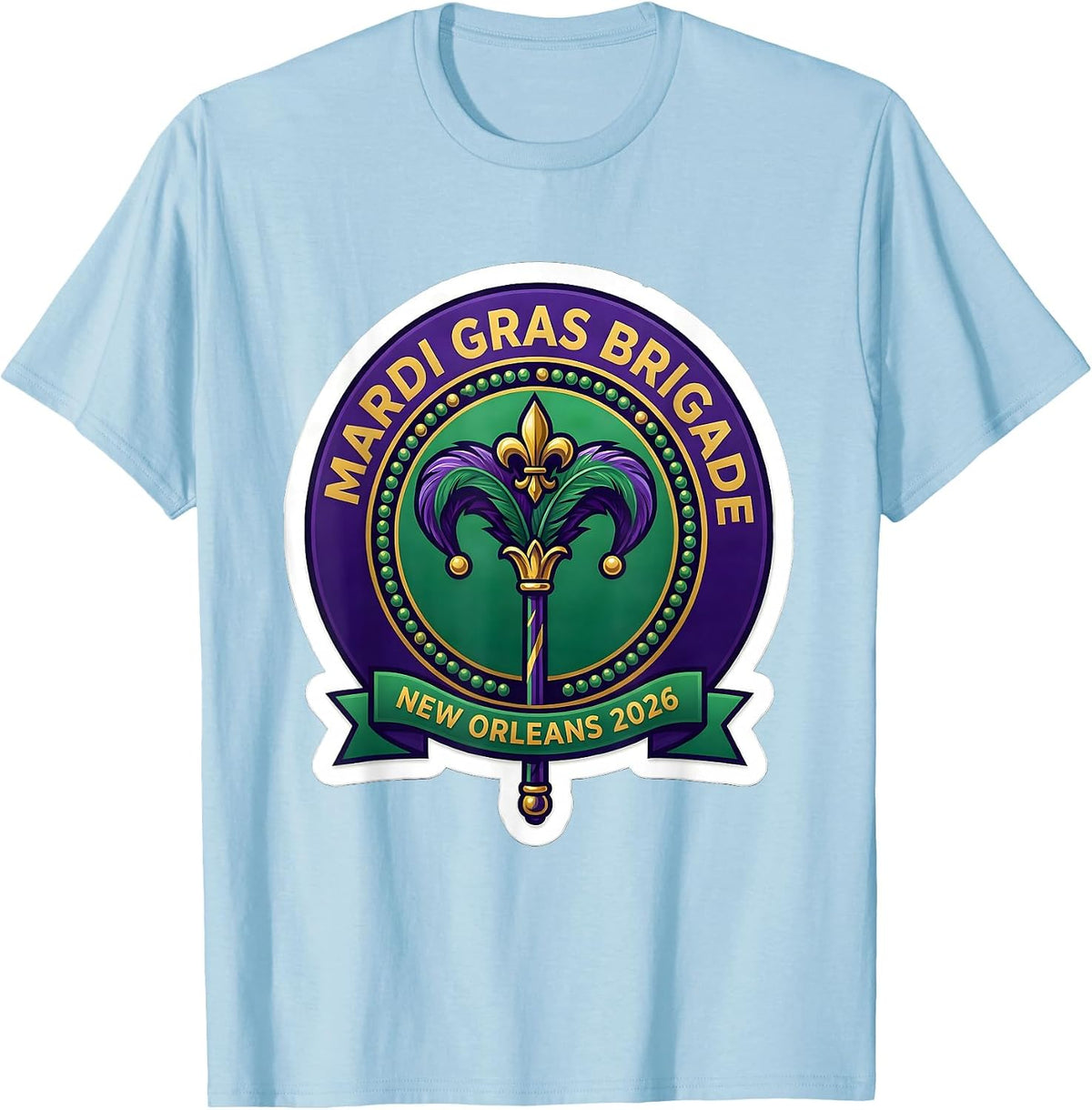 Men's Mardi Gras Brigade New Orleans 2026 Carnival Party Souvenir T-Shirt - Baby Blue