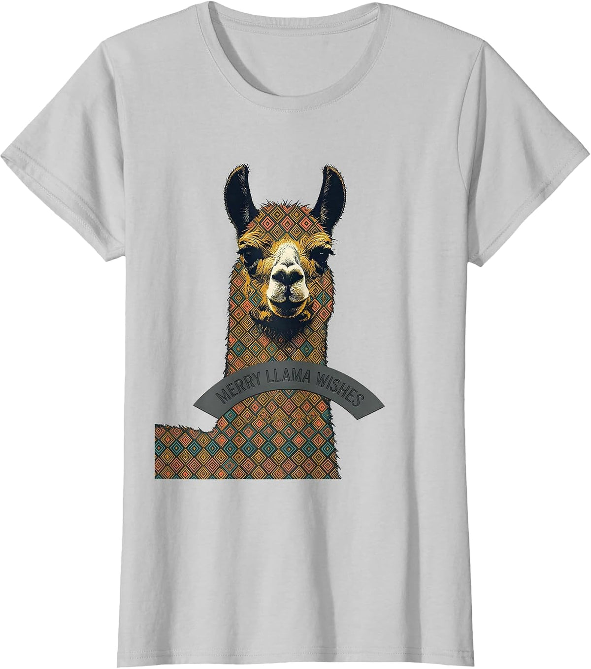 Merry Llama Wishes Midcentury Modern Christmas Llama Lover T-Shirt - Silver Grey